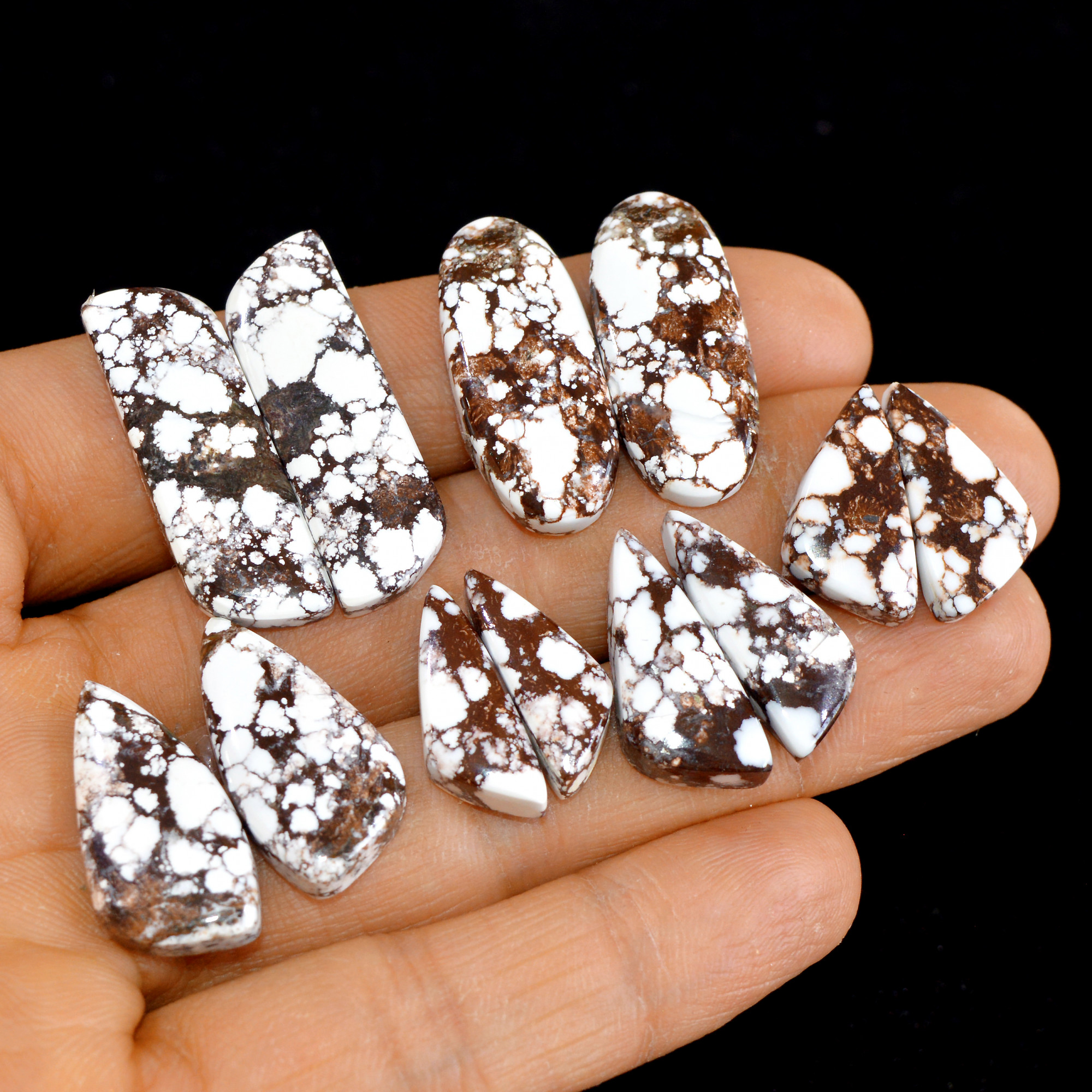 6 Pairs 147 Cts Natural Wild Horse Cabochon Loose Gemstone Wholesale Lot for Jewelry Making 33x10-20x7mm 14986