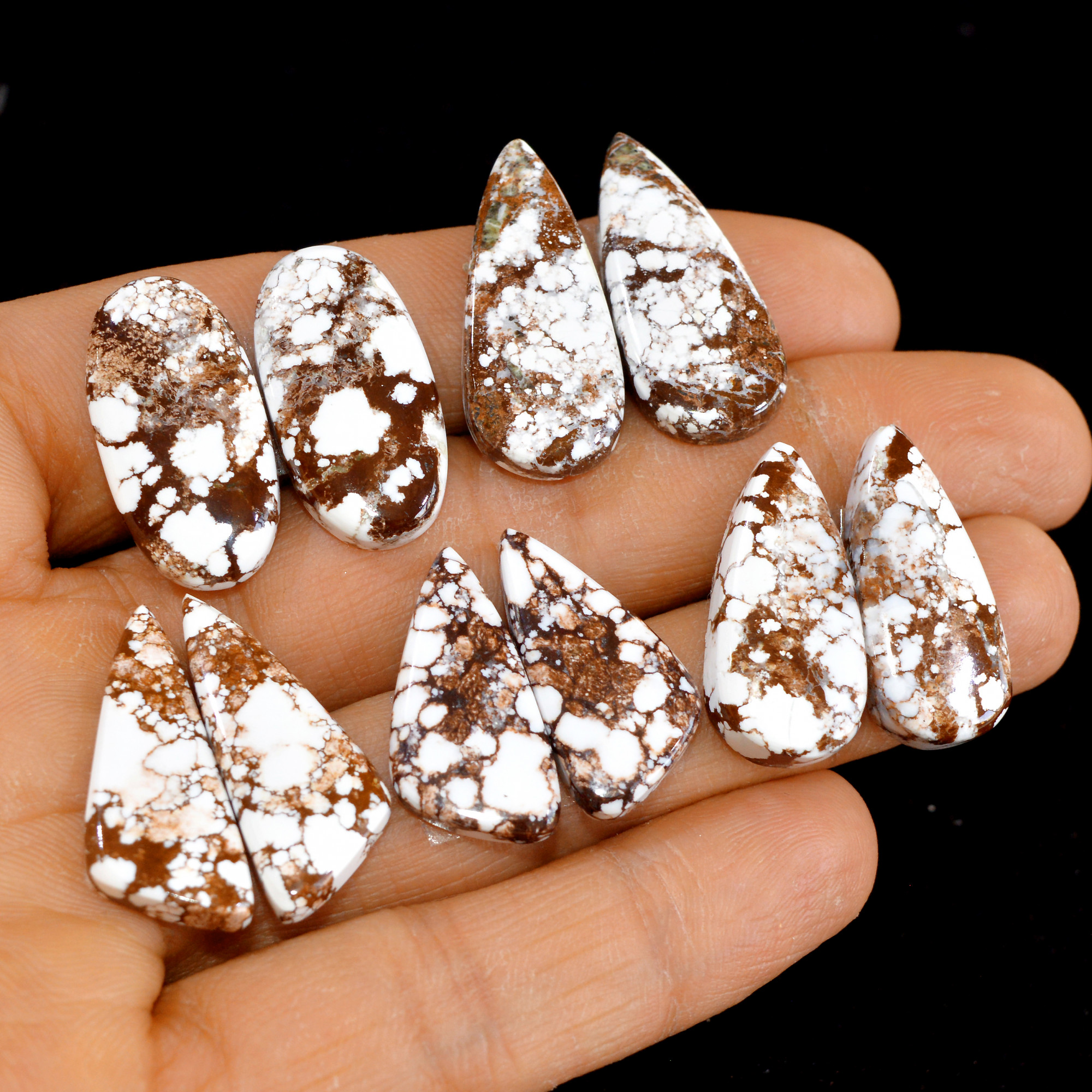 5 Pairs 135 Cts Natural Wild Horse Cabochon Loose Gemstone Wholesale Lot for Jewelry Making 29x12-24x12mm 14987