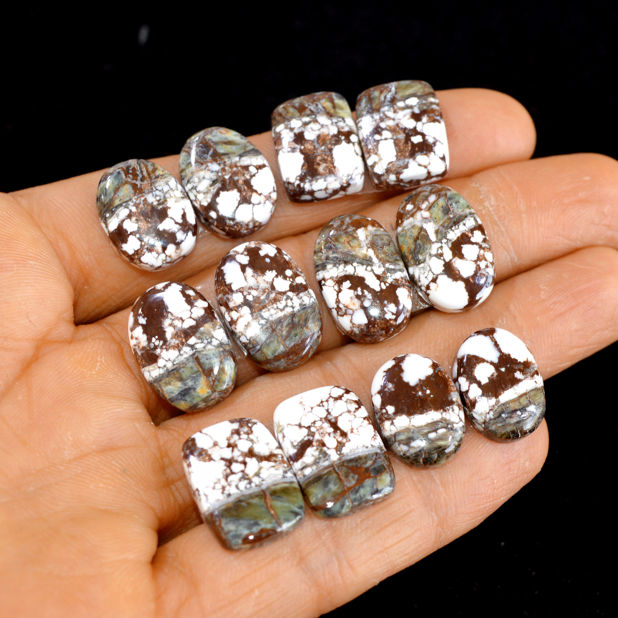 6 Pairs 123 Cts Natural Wild Horse Cabochon Loose Gemstone Wholesale Lot for Jewelry Making 18x12-16x11mm 14988
