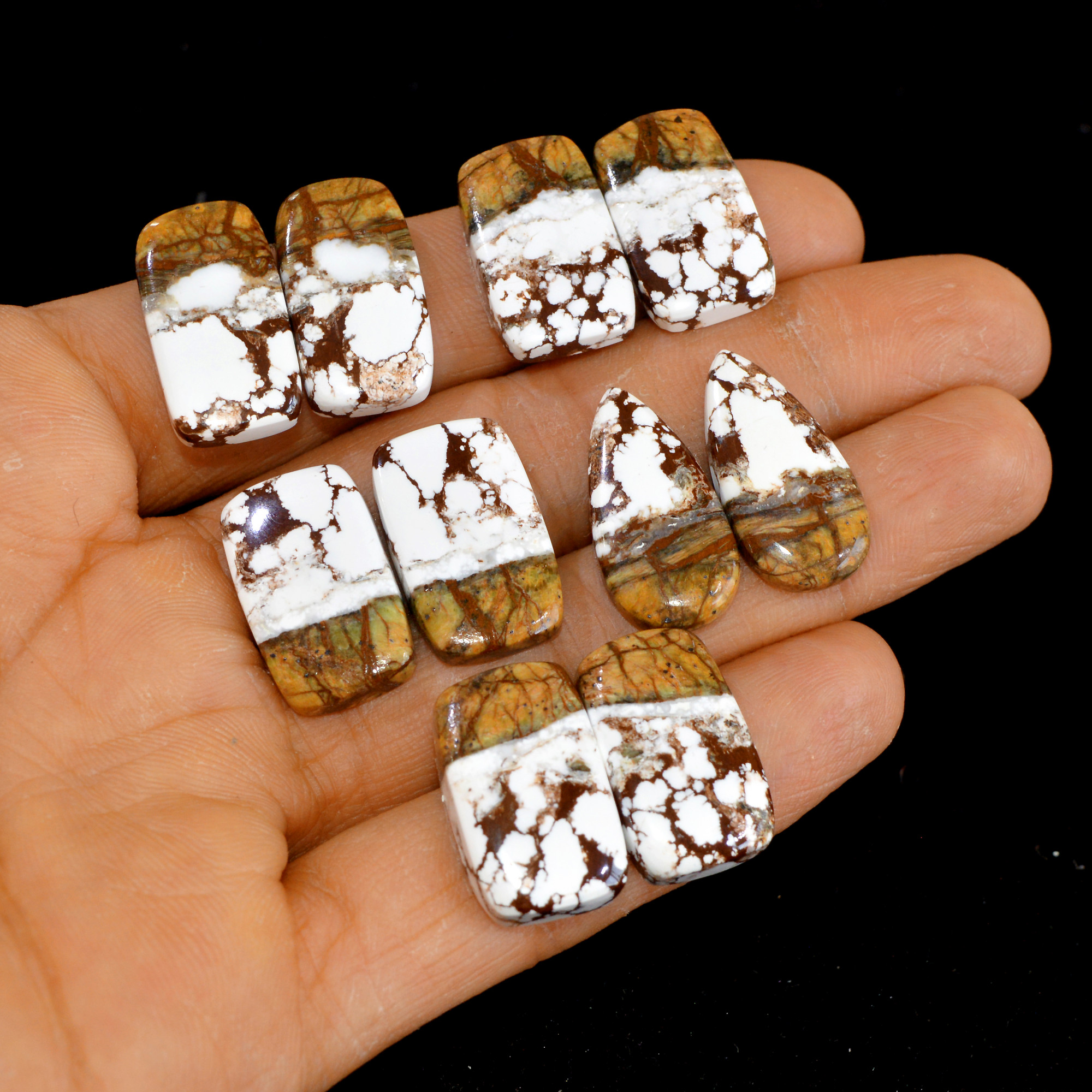 5 Pairs 141 Cts Natural Wild Horse Cabochon Loose Gemstone Wholesale Lot for Jewelry Making 24x12-22x12mm 14989