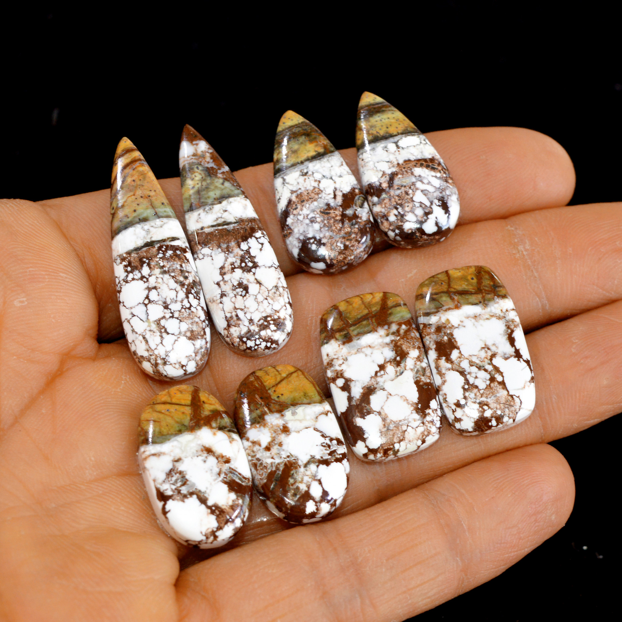 4 Pairs 120 Cts Natural Wild Horse Cabochon Loose Gemstone Wholesale Lot for Jewelry Making 36x11-22x12mm 14990