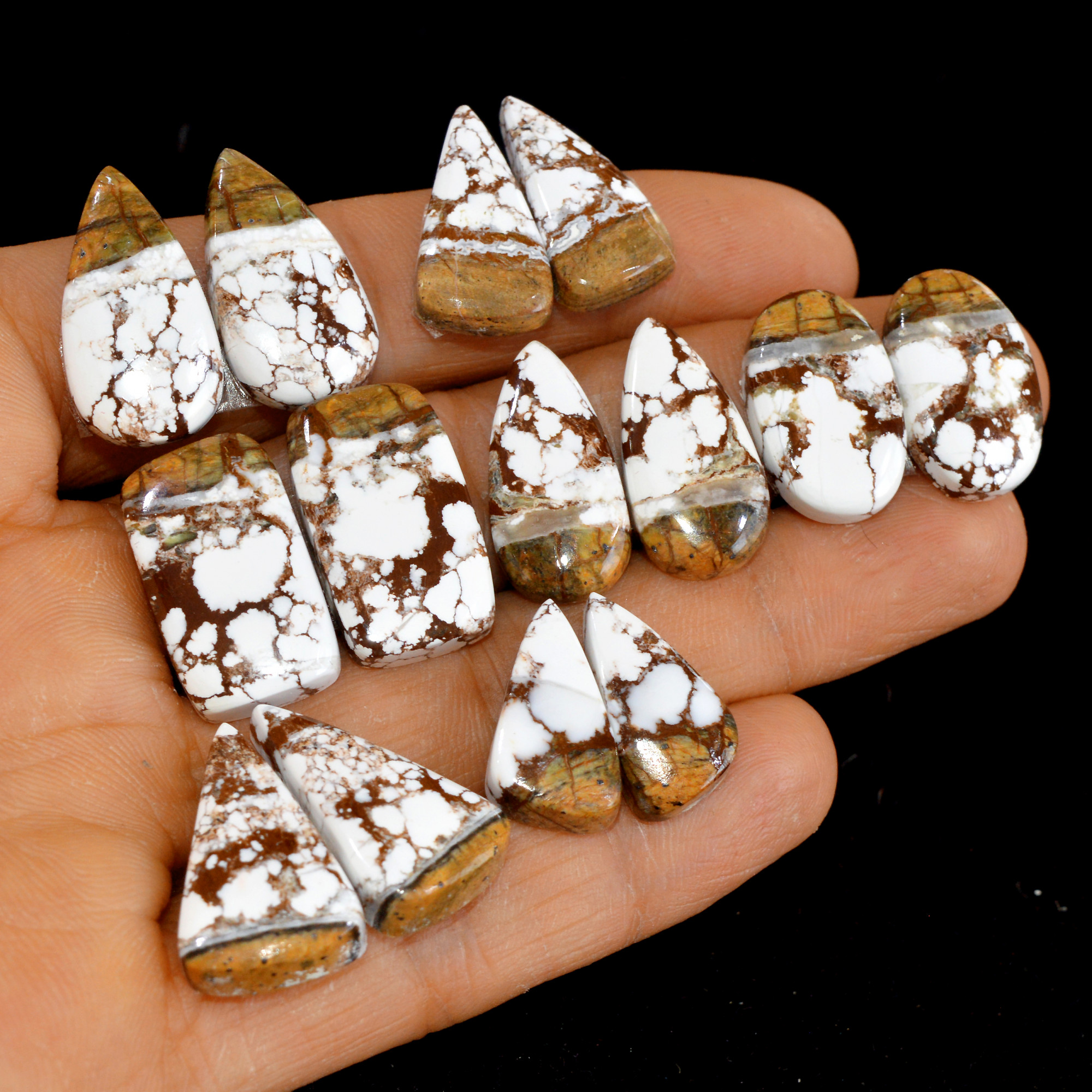 7 Pairs 169 Cts Natural Wild Horse Cabochon Loose Gemstone Wholesale Lot for Jewelry Making 23x13-19x10mm 14991