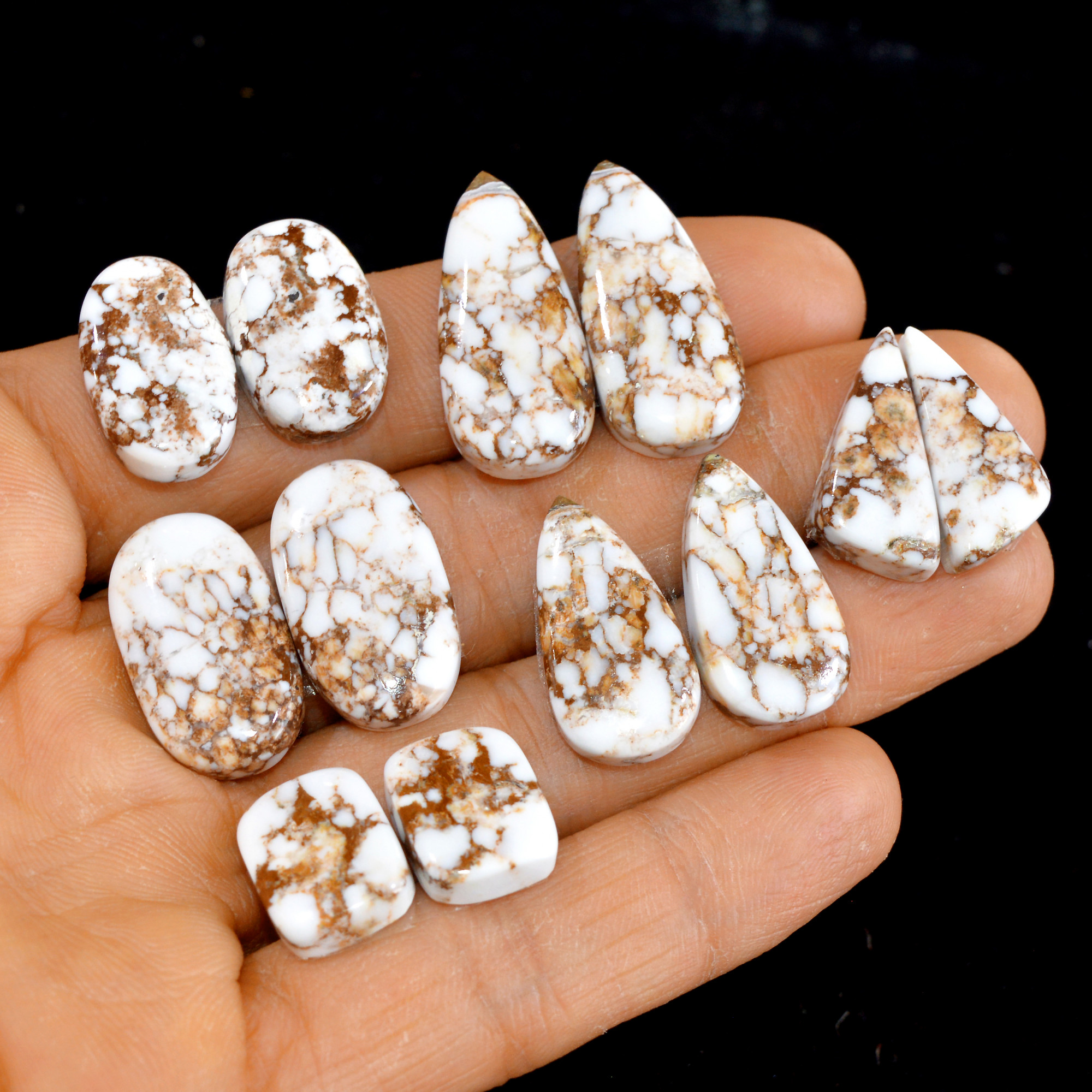 6 Pairs 170 Cts Natural Wild Horse Cabochon Loose Gemstone Wholesale Lot for Jewelry Making 28x12-14x11mm 14994