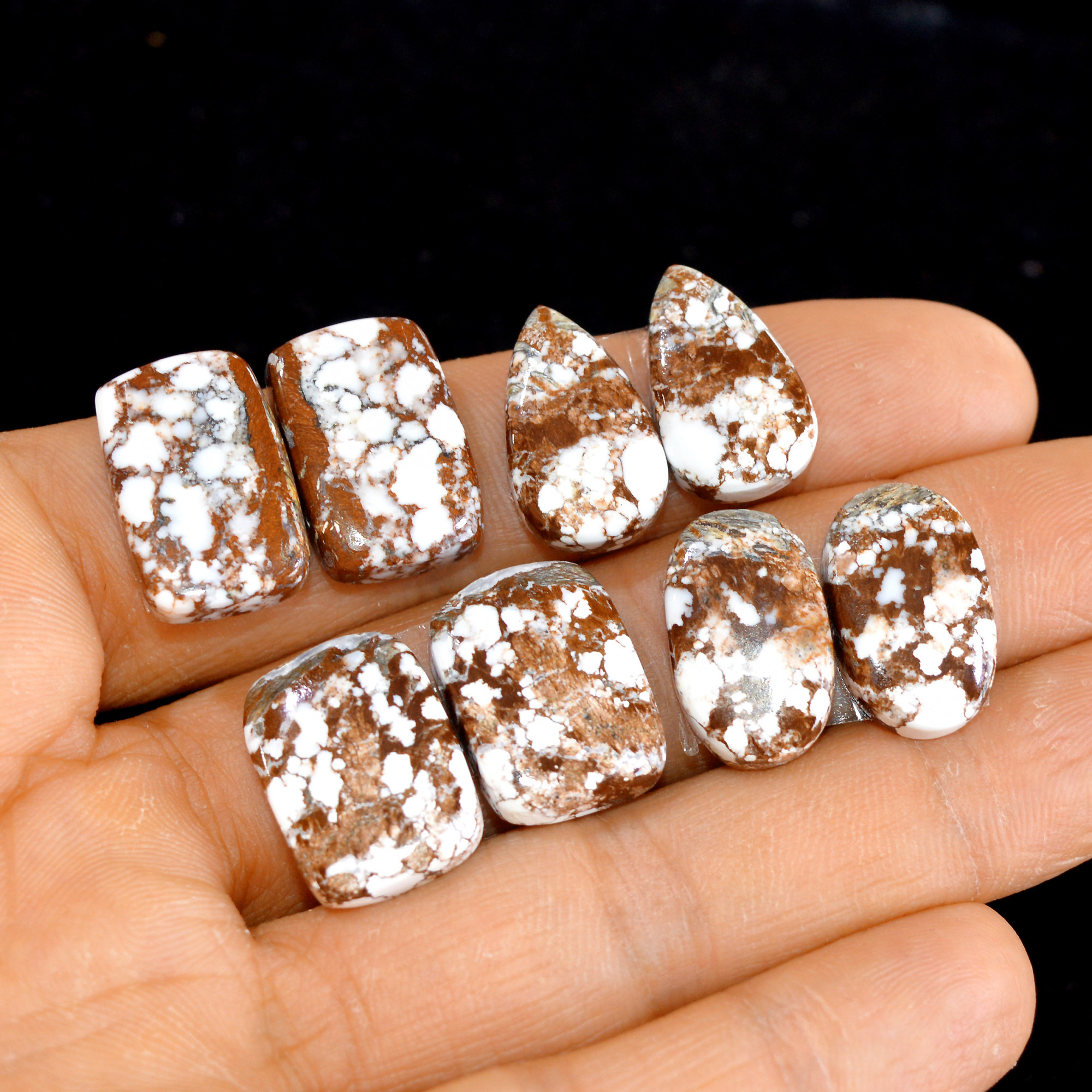 4 Pairs 94 Cts Natural Wild Horse Cabochon Loose Gemstone Wholesale Lot for Jewelry Making 19x12-19x11mm 14995