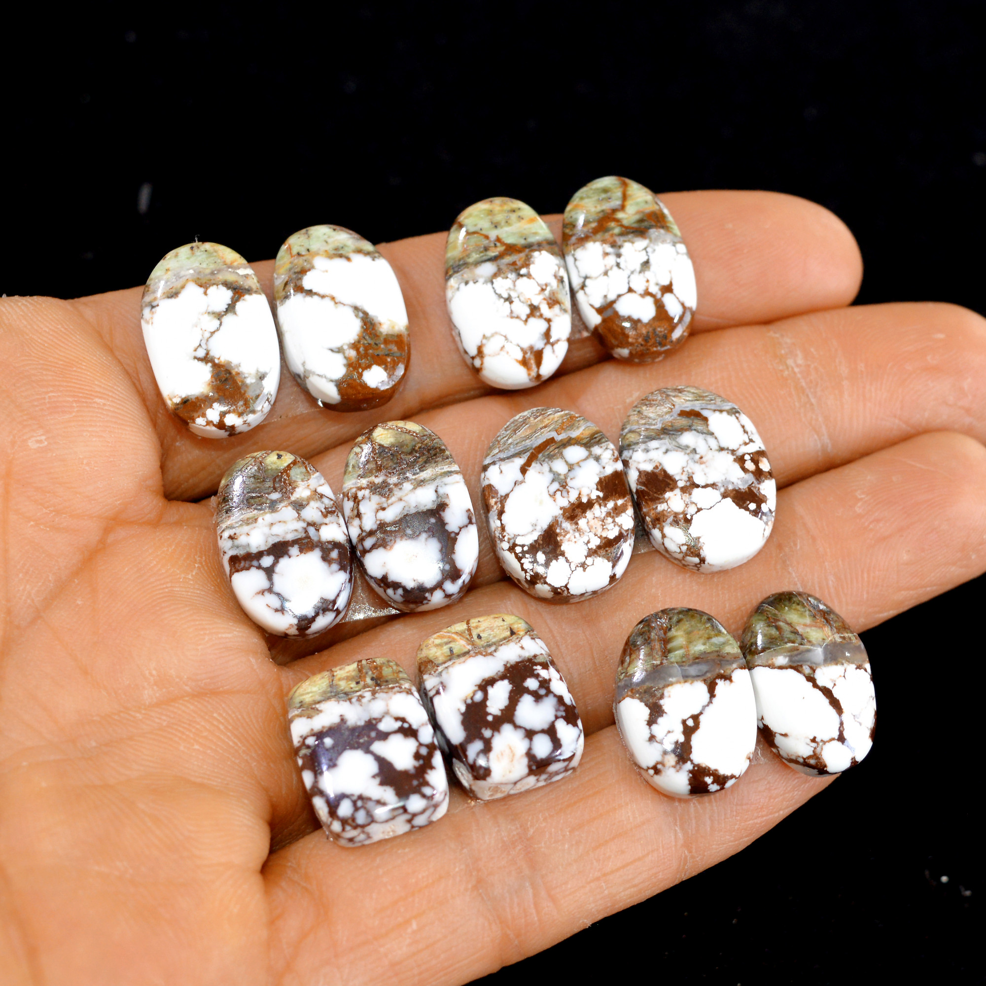 6 Pairs 121 Cts Natural Wild Horse Cabochon Loose Gemstone Wholesale Lot for Jewelry Making 19x12-17x12mm 14996