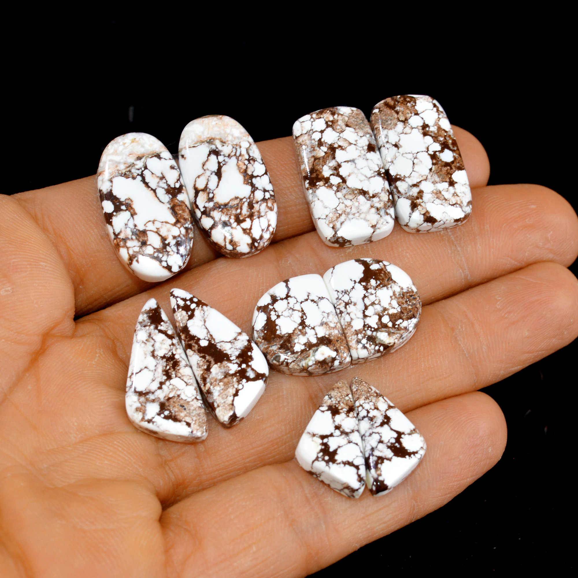 5 Pairs 115 Cts Natural Wild Horse Cabochon Loose Gemstone Wholesale Lot for Jewelry Making 24x13-19x10mm 14997