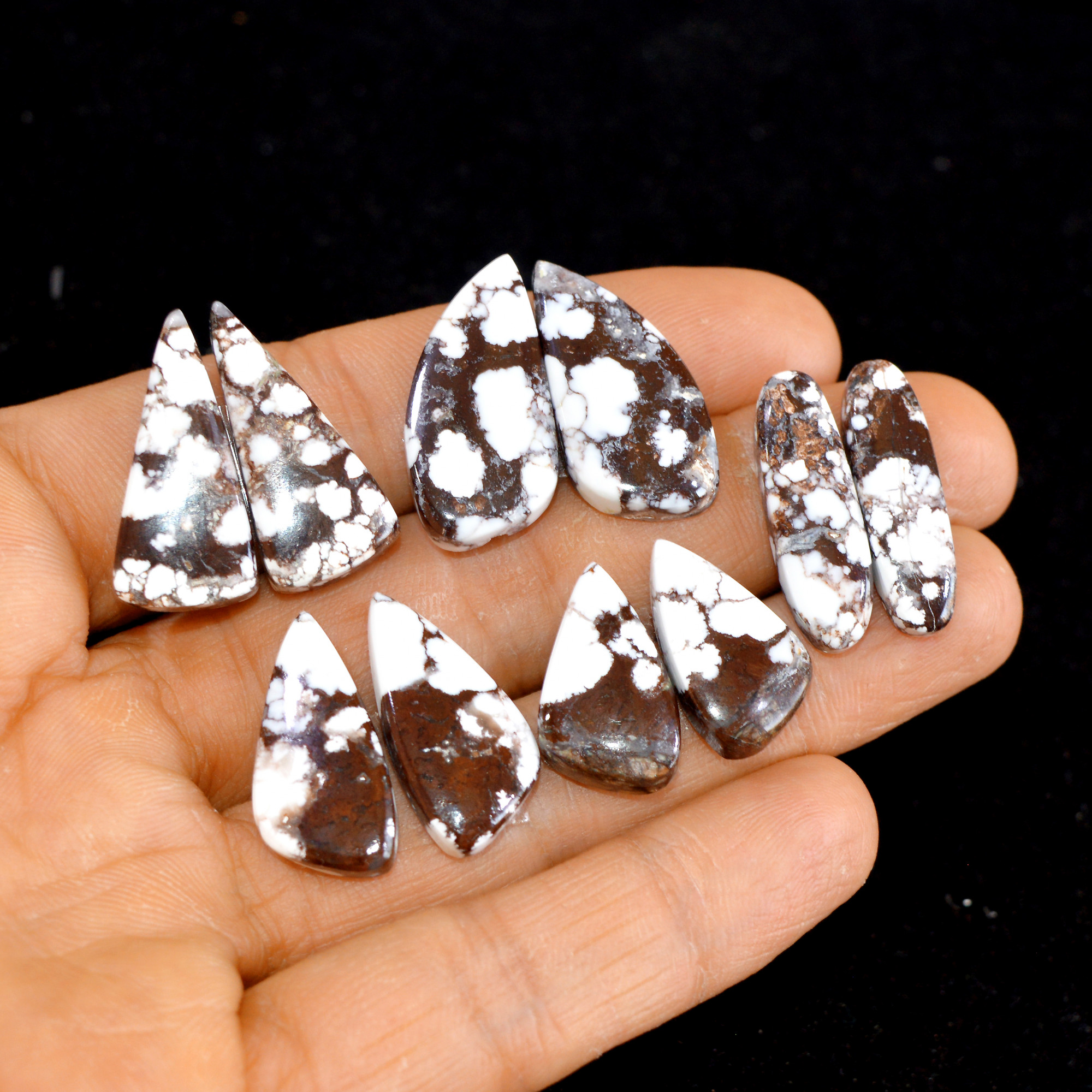 5 Pairs 124 Cts Natural Wild Horse Cabochon Loose Gemstone Wholesale Lot for Jewelry Making 27x13-20x11mm 14998