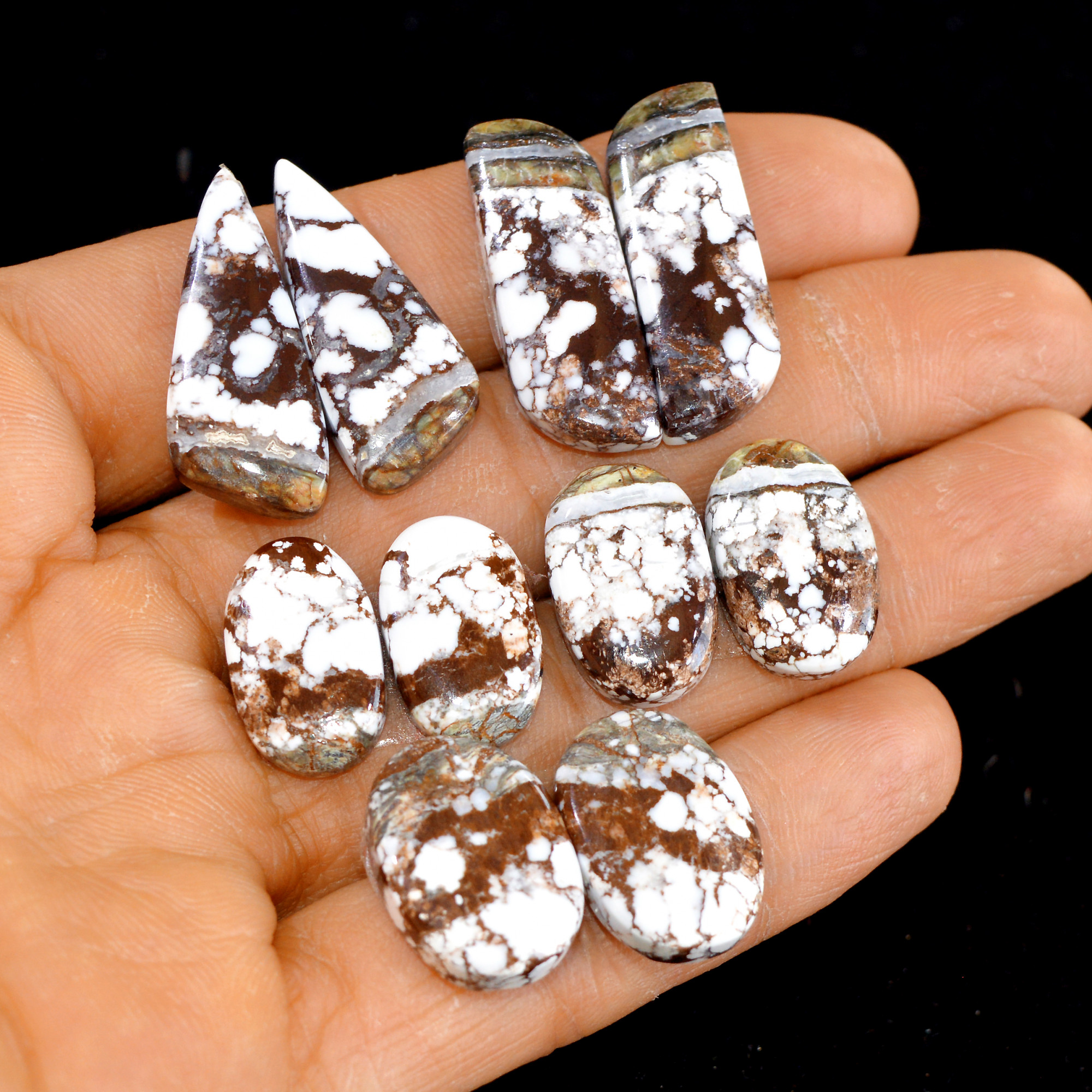 5 Pairs 131 Cts Natural Wild Horse Cabochon Loose Gemstone Wholesale Lot for Jewelry Making 30x10-18x11mm 14999