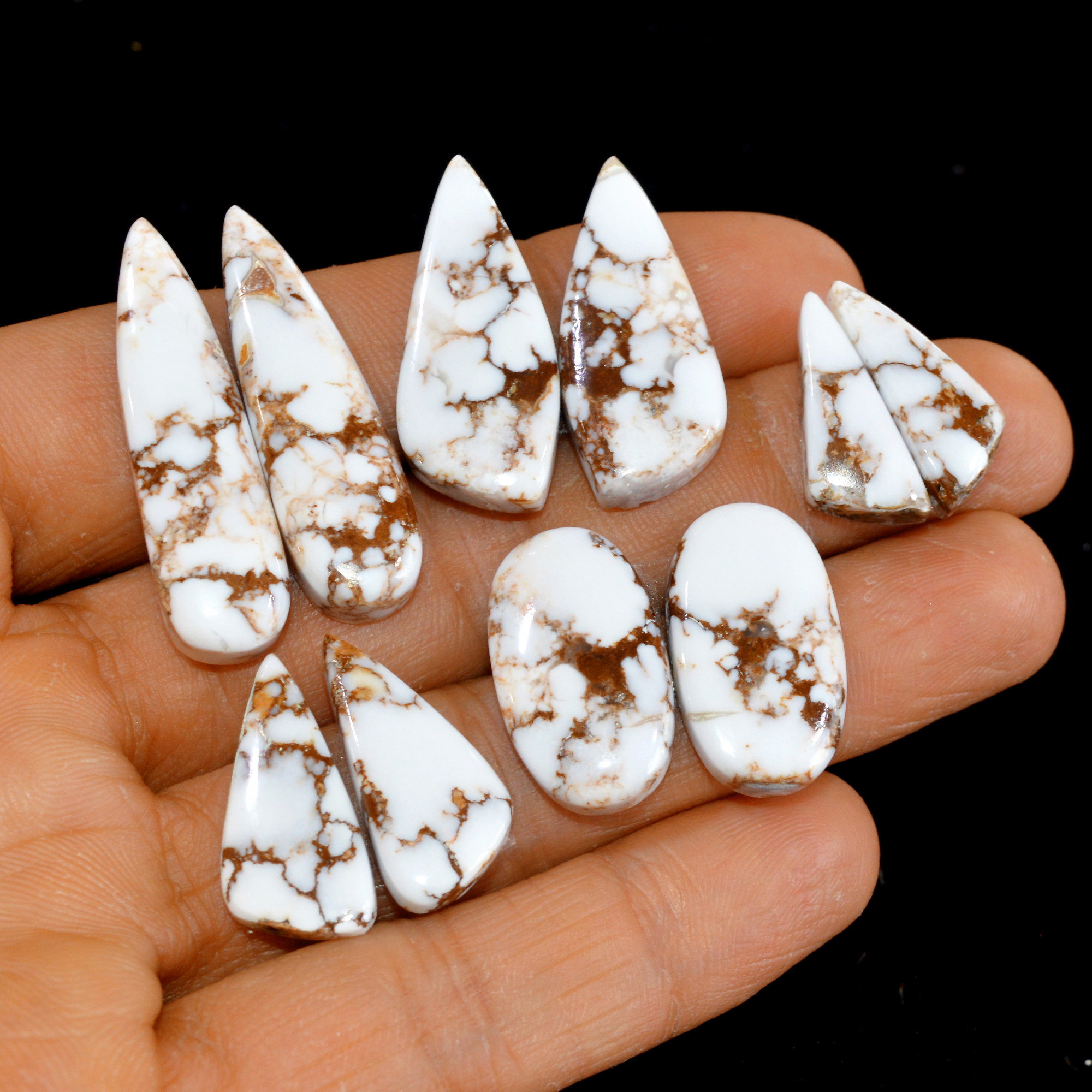 5 Pairs 147 Cts Natural Wild Horse Cabochon Loose Gemstone Wholesale Lot for Jewelry Making 35x10-20x8mm 15000