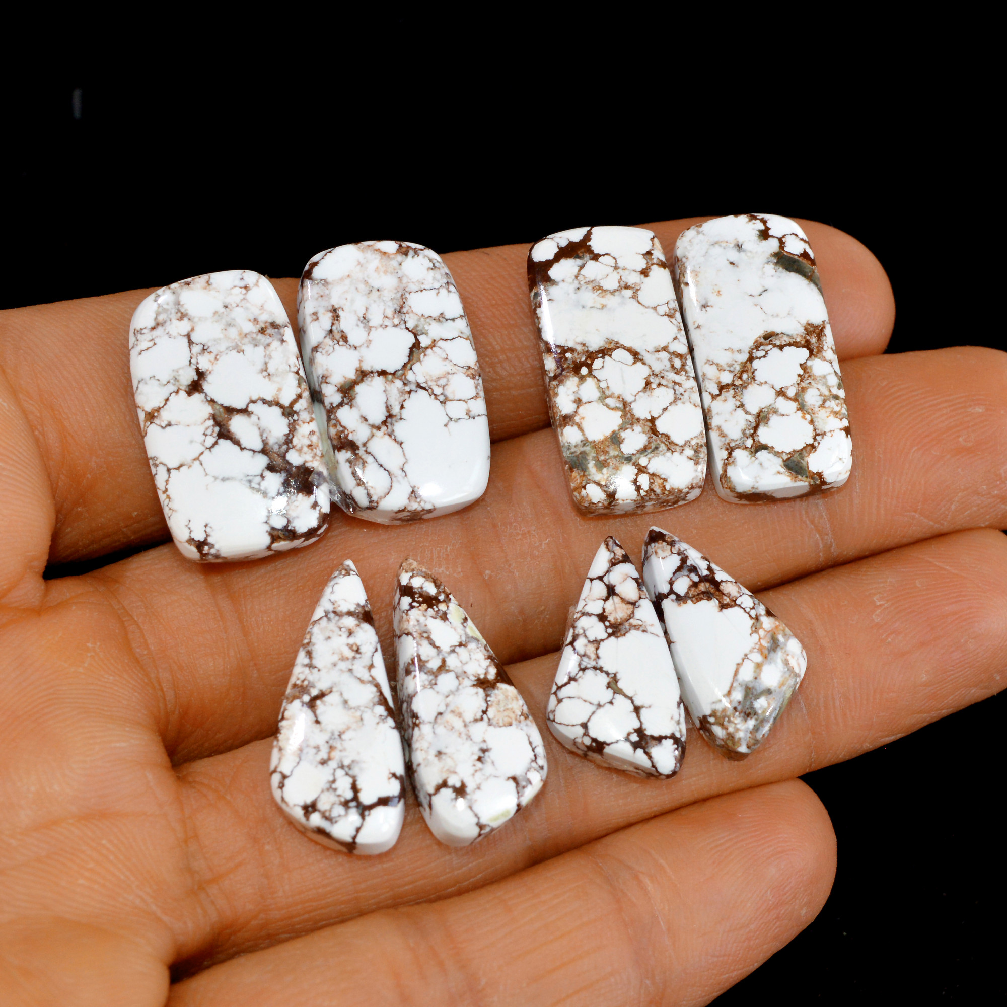 4 Pairs 98 Cts Natural Wild Horse Cabochon Loose Gemstone Wholesale Lot for Jewelry Making 25x11-20x10mm 15002