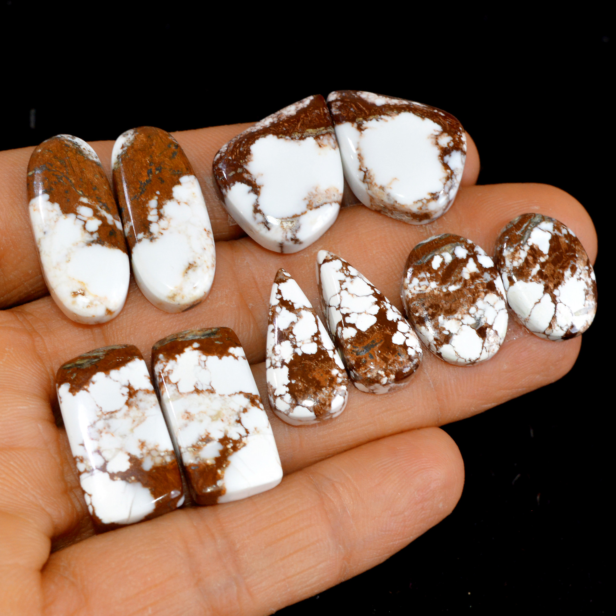 5 Pairs 152 Cts Natural Wild Horse Cabochon Loose Gemstone Wholesale Lot for Jewelry Making 27x11-18x13mm 15004
