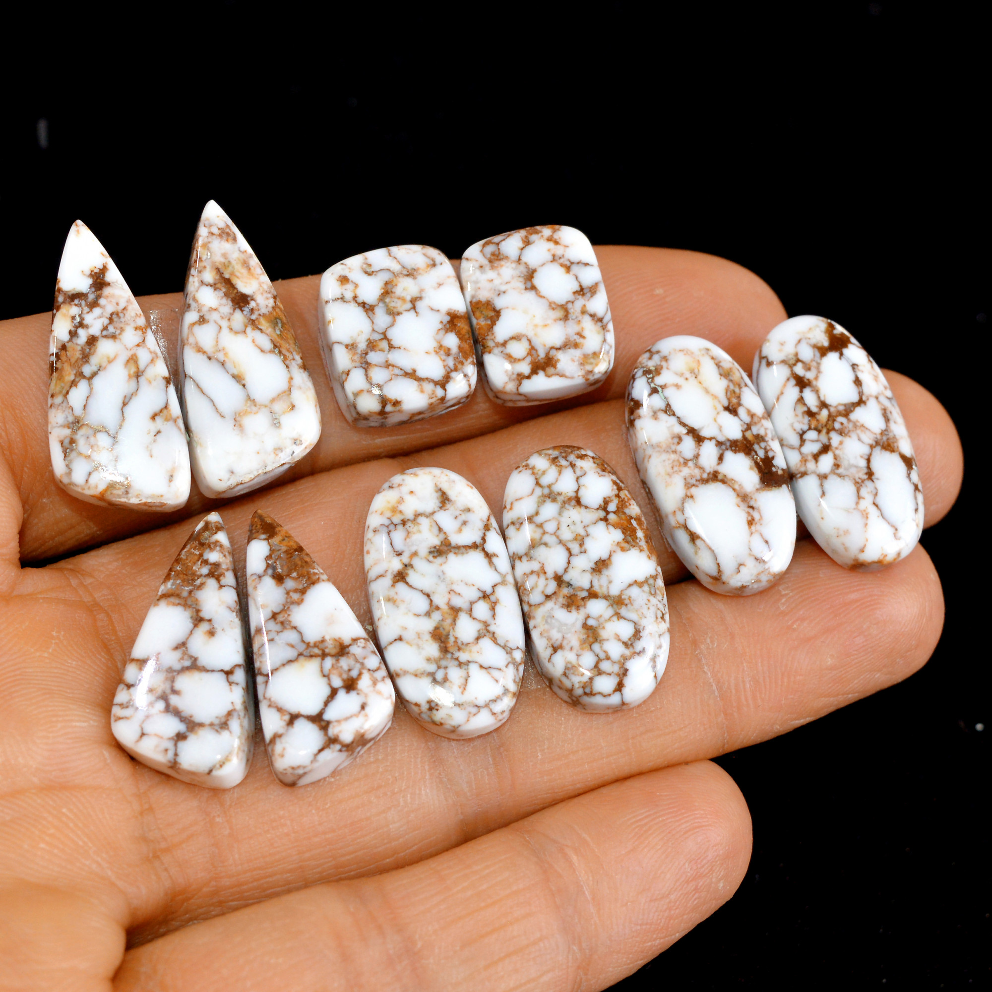 5 Pairs 142 Cts Natural Wild Horse Cabochon Loose Gemstone Wholesale Lot for Jewelry Making 26x11-15x12mm 15005