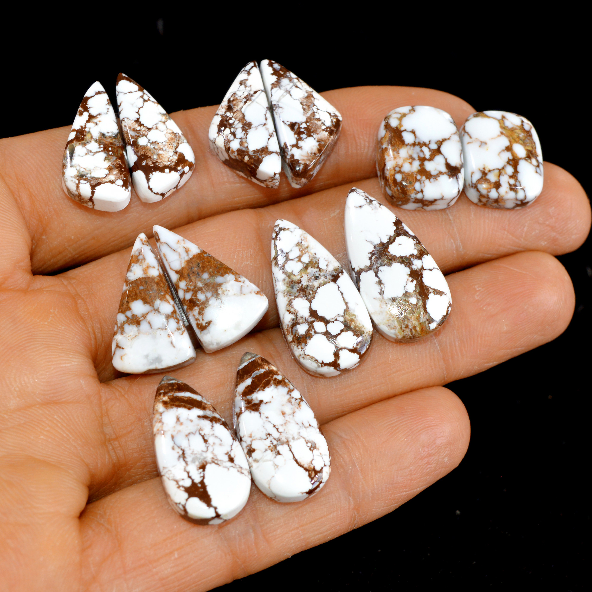 6 Pairs 132 Cts Natural Wild Horse Cabochon Loose Gemstone Wholesale Lot for Jewelry Making 24x12-15x12mm 15006