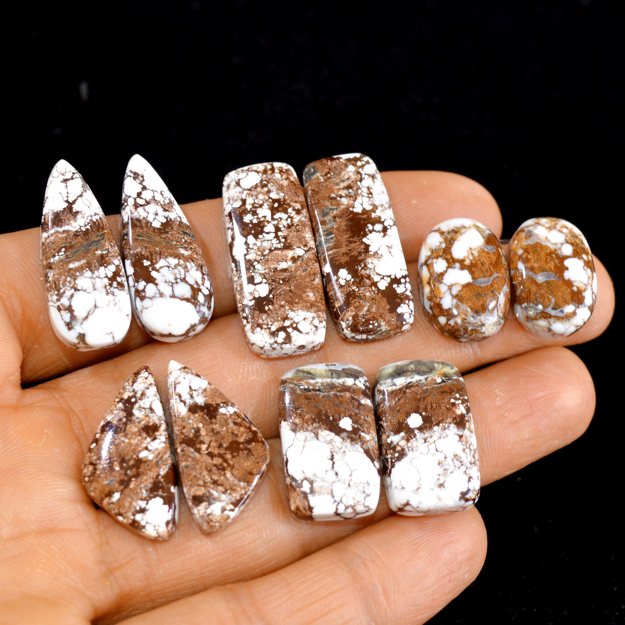 5 Pairs 145 Cts Natural Wild Horse Cabochon Loose Gemstone Wholesale Lot for Jewelry Making 29x12-18x12mm 15007