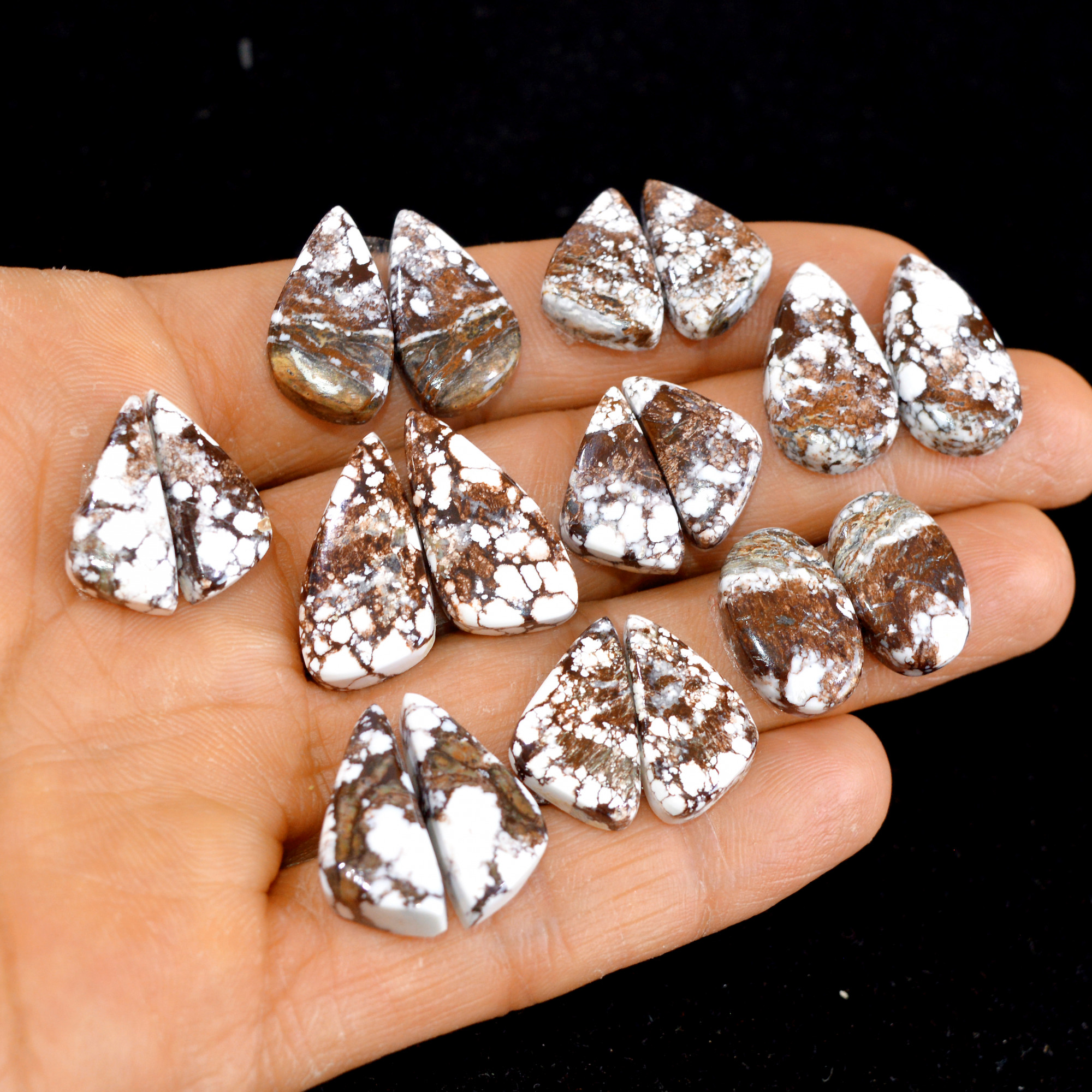 9 Pairs 161 Cts Natural Wild Horse Cabochon Loose Gemstone Wholesale Lot for Jewelry Making 24x12-18x11mm 15008