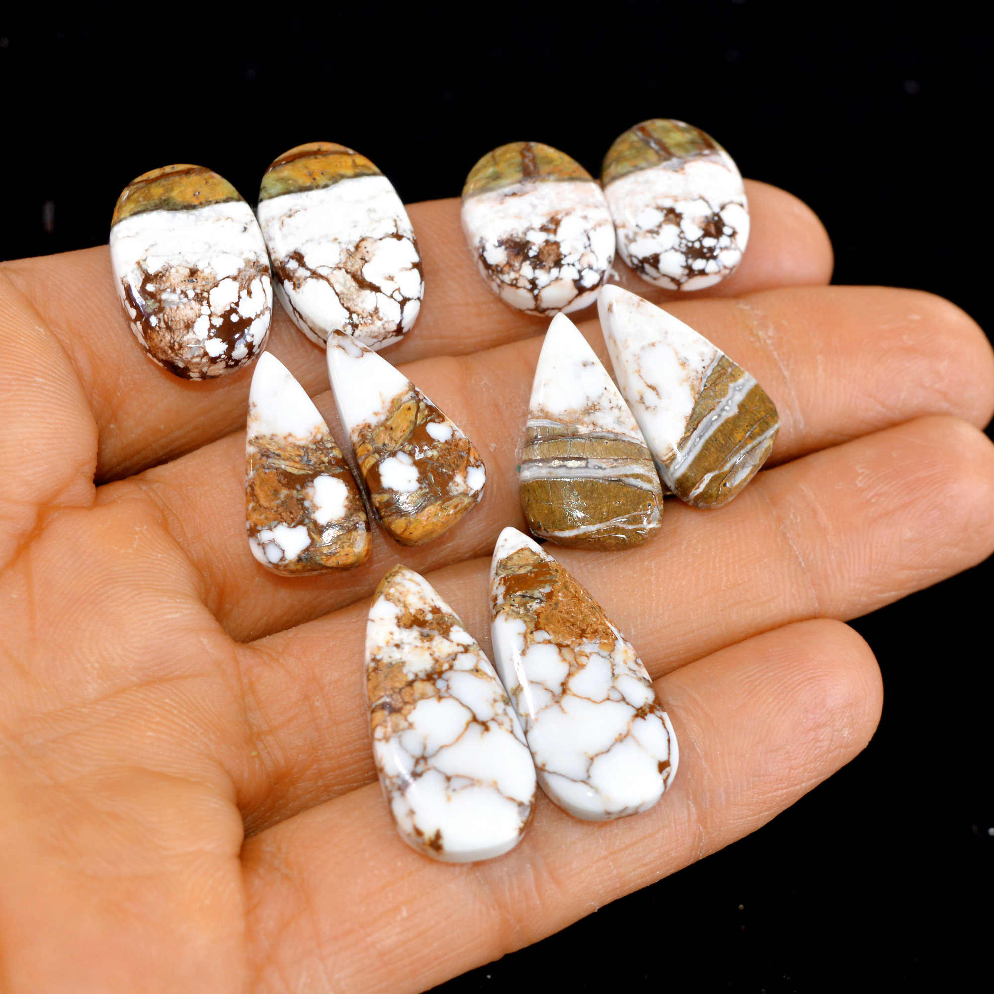 5 Pairs 118 Cts Natural Wild Horse Cabochon Loose Gemstone Wholesale Lot for Jewelry Making 28x12-20x10mm 15009