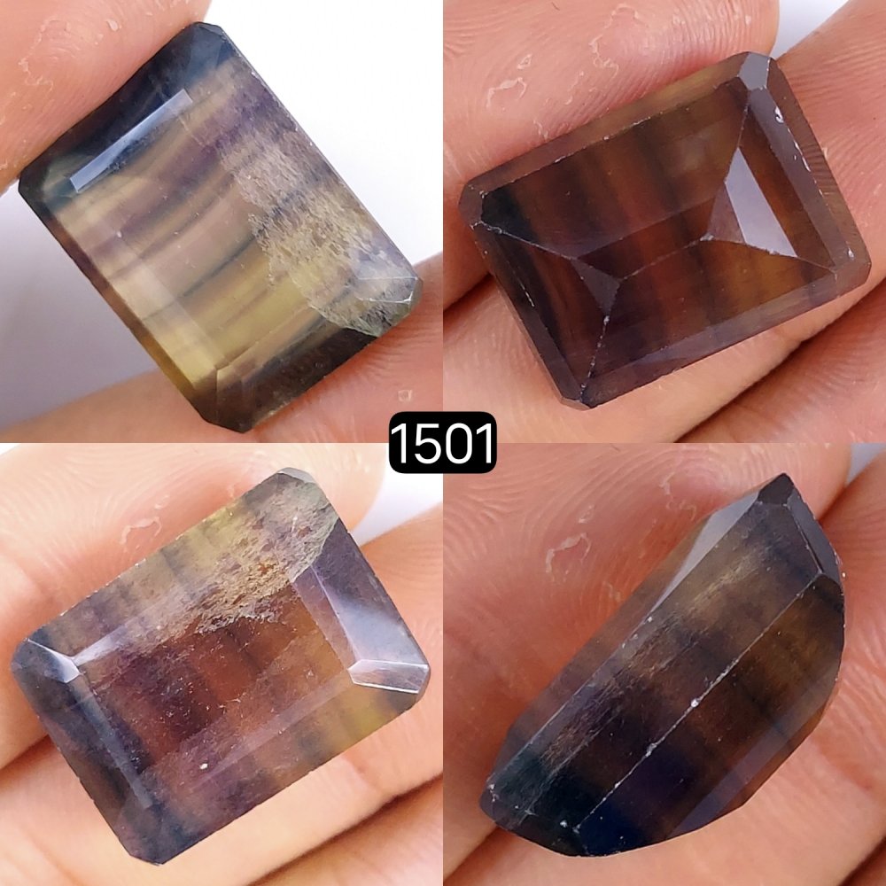 1Pcs 41Cts Natural Multi Flourite Faceted Rectangle Loose Gemstone22x16mm#1501