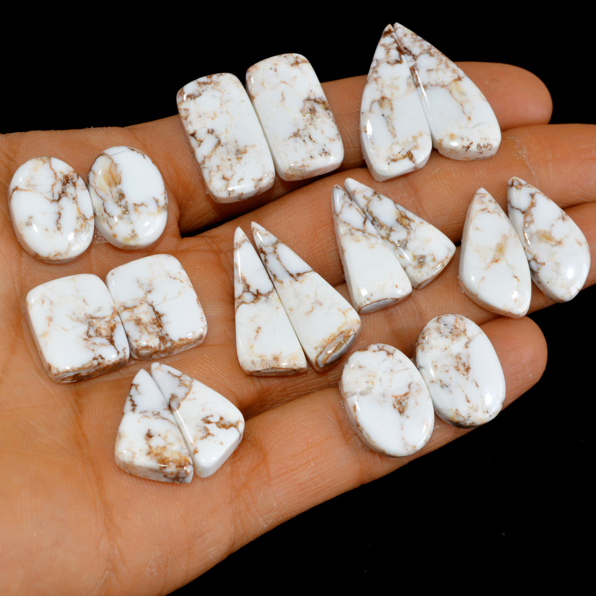 9 Pairs 233 Cts Natural Wild Horse Cabochon Loose Gemstone Wholesale Lot for Jewelry Making 31x12-18x13mm 15010