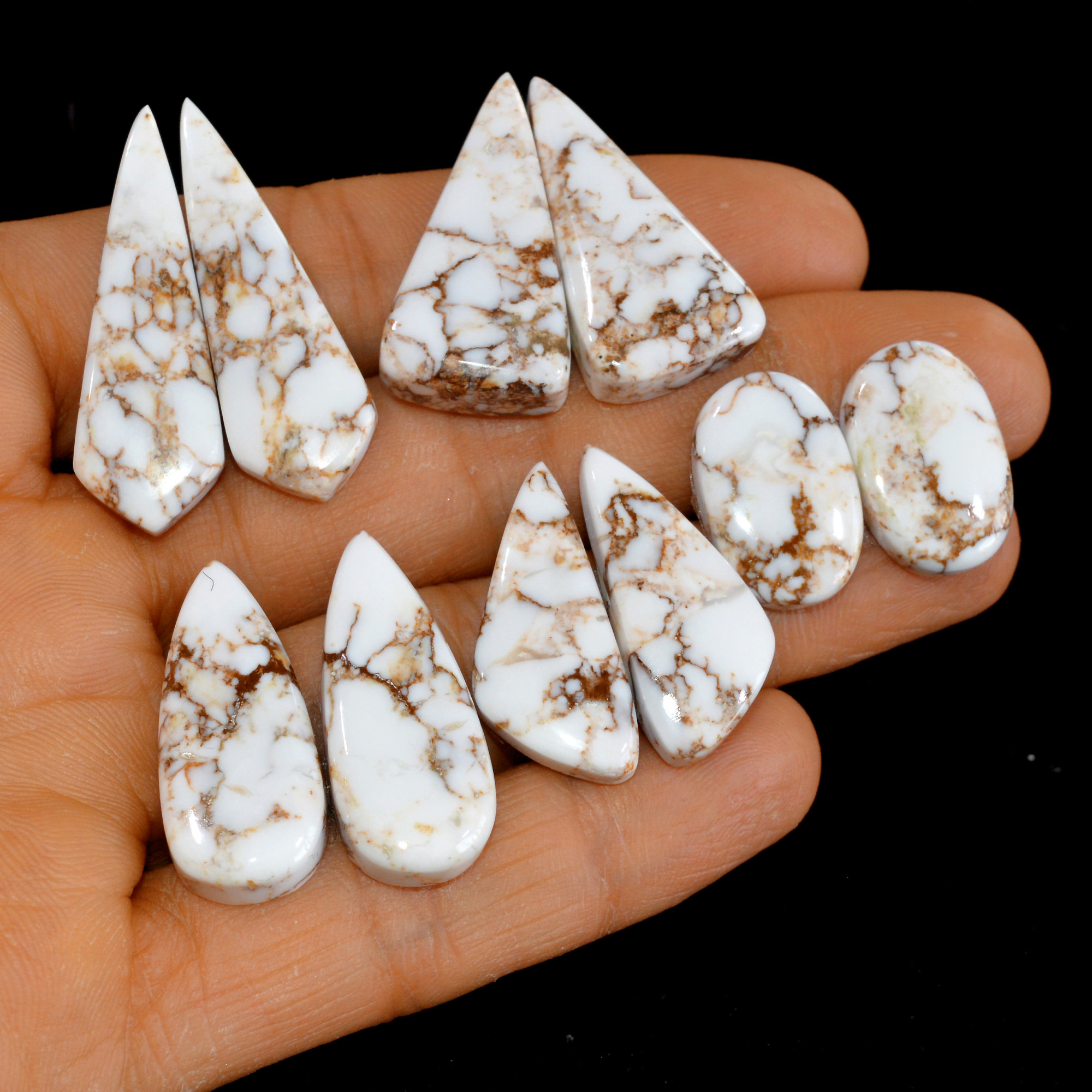 5 Pairs 182 Cts Natural Wild Horse Cabochon Loose Gemstone Wholesale Lot for Jewelry Making 37x12-20x13mm 15012