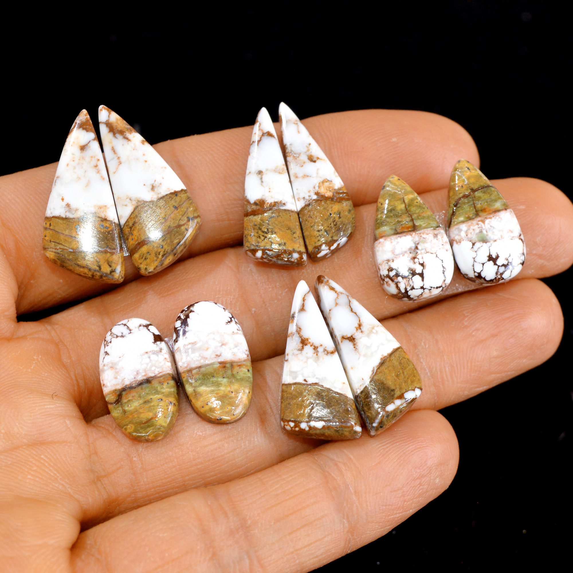 5 Pairs 92 Cts Natural Wild Horse Cabochon Loose Gemstone Wholesale Lot for Jewelry Making 26x11-19x10mm 15013