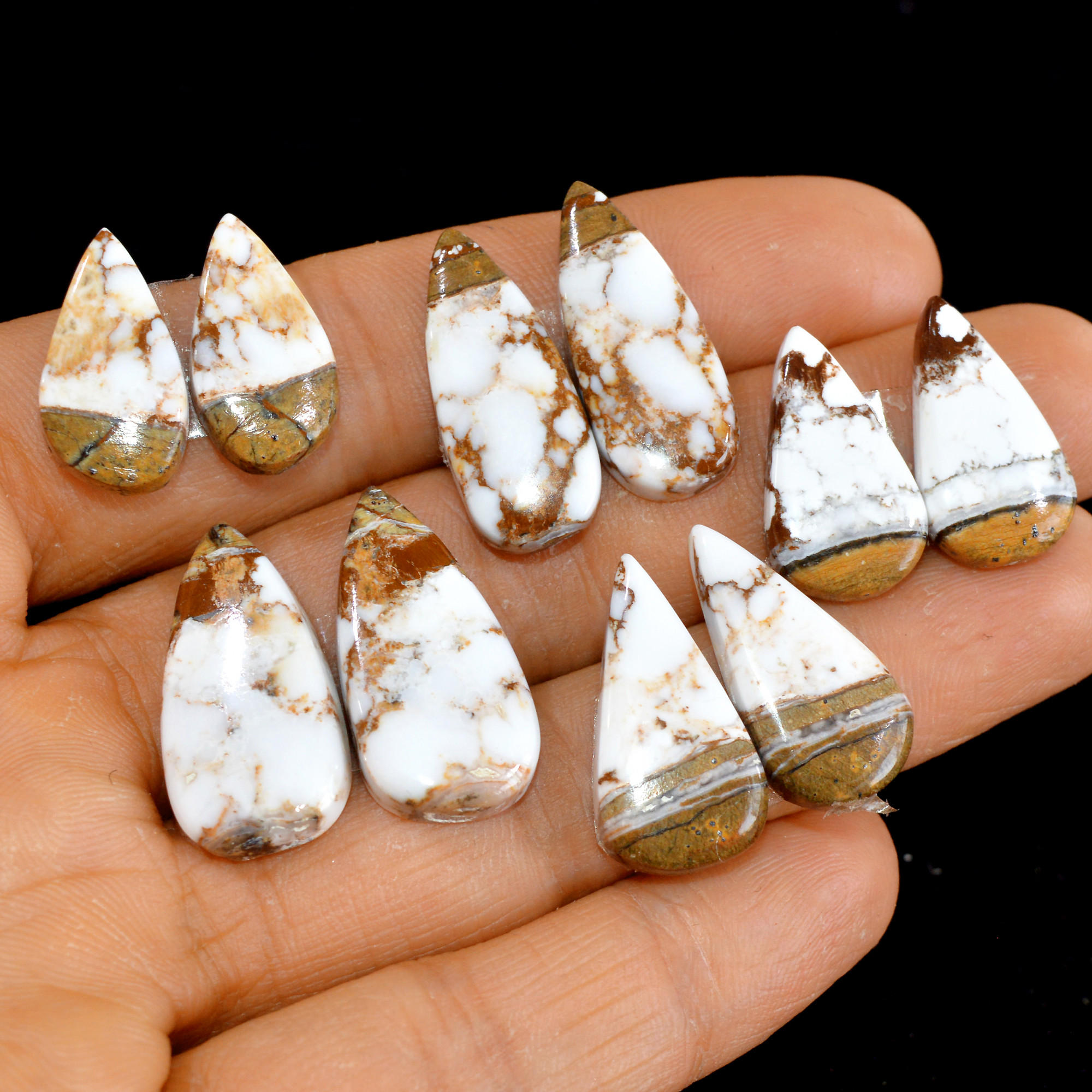 5 Pairs 113 Cts Natural Wild Horse Cabochon Loose Gemstone Wholesale Lot for Jewelry Making 26x12-19x10mm 15014
