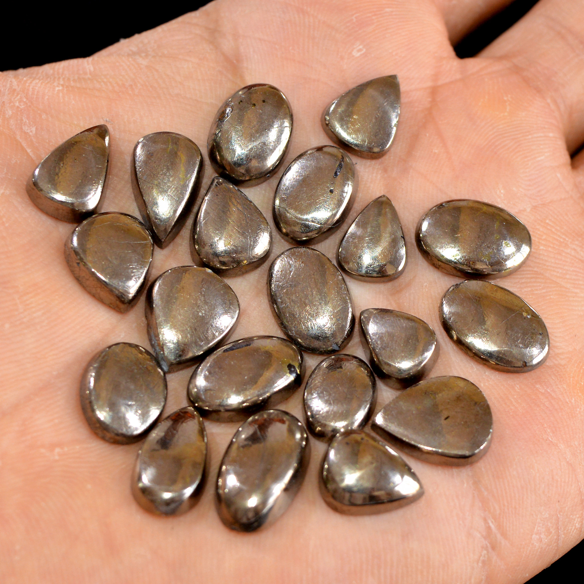 20 Pcs 130 cts Natural Pyrite Loose Cabochon Gemstone Mix Shape And Size For Jewelry Making Lot 14x11-11x9mm 15015