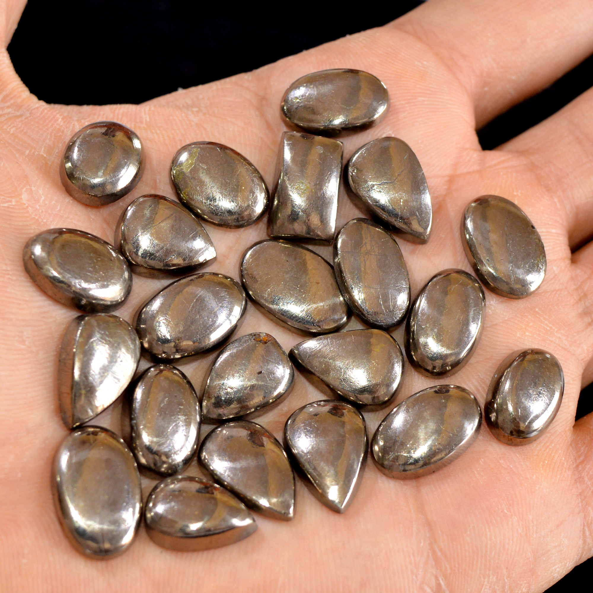 22 Pcs 212 cts Natural Pyrite Loose Cabochon Gemstone Mix Shape And Size For Jewelry Making Lot 17x11-13x11mm 15016