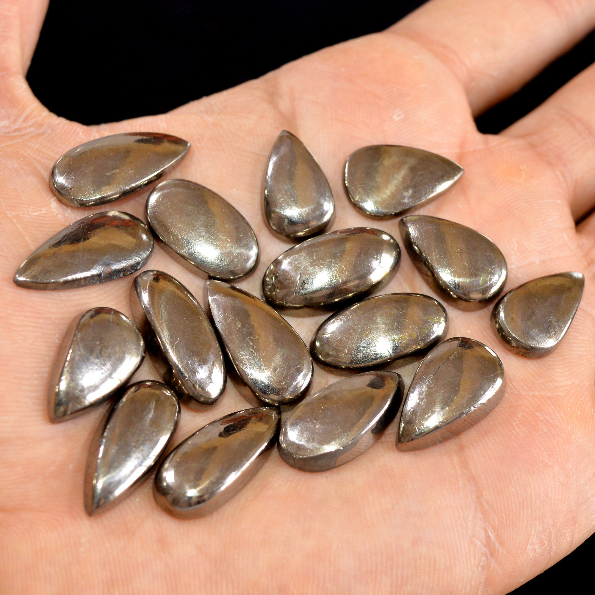16 Pcs 193 cts Natural Pyrite Loose Cabochon Gemstone Mix Shape And Size For Jewelry Making Lot 22x11-16x10mm 15018