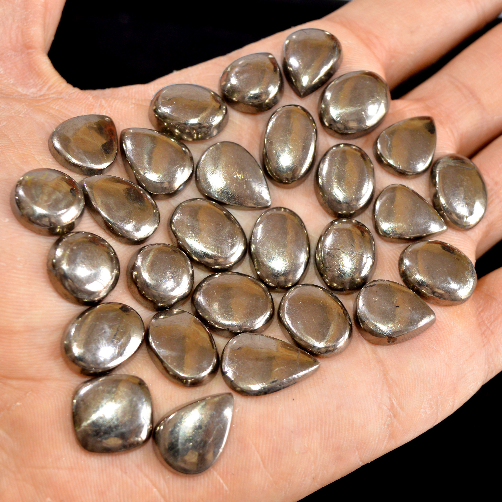 28 Pcs 299 cts Natural Pyrite Loose Cabochon Gemstone Mix Shape And Size For Jewelry Making Lot 18x12-12x12mm 15020