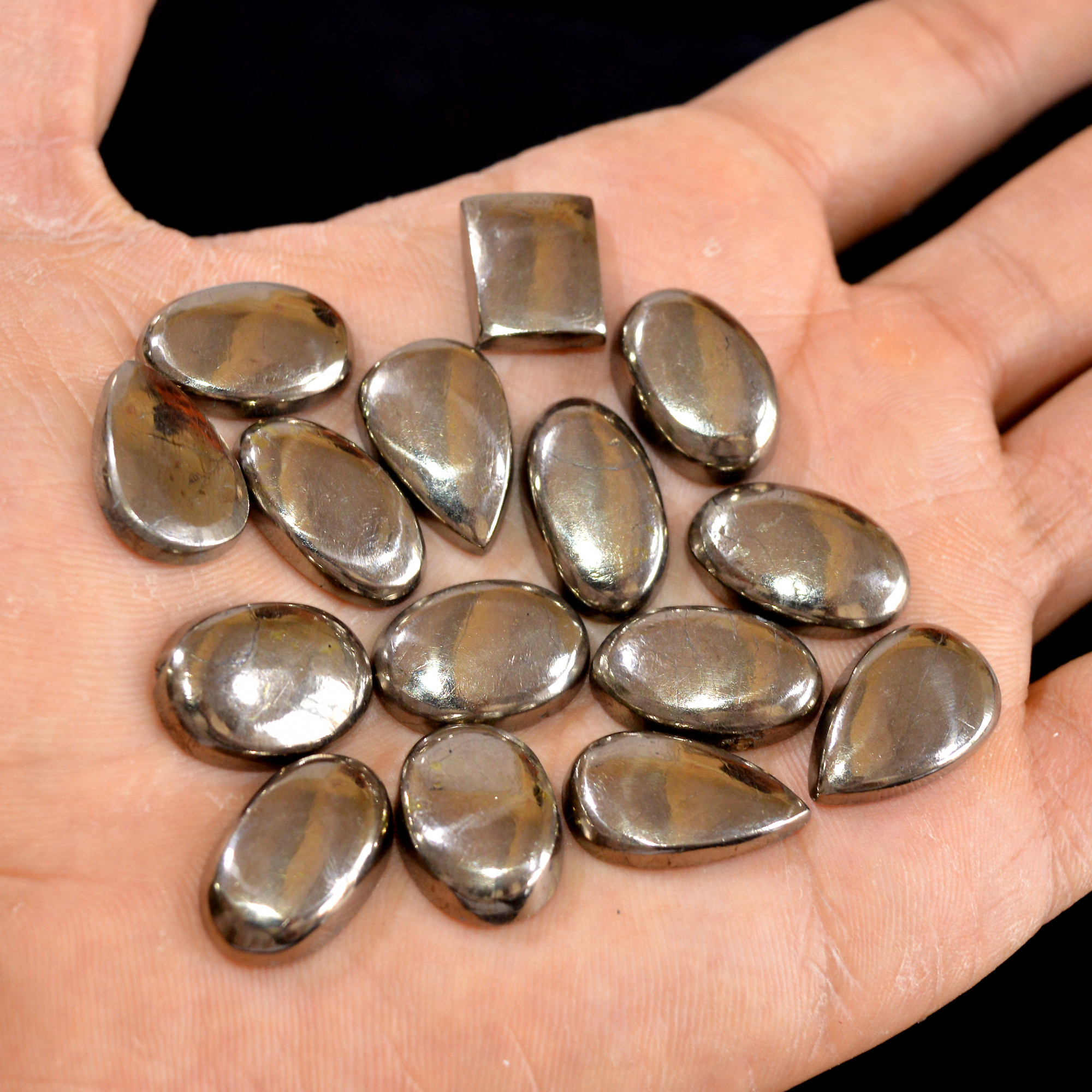 15 Pcs 220 cts Natural Pyrite Loose Cabochon Gemstone Mix Shape And Size For Jewelry Making Lot 20x12-14x12mm 15022