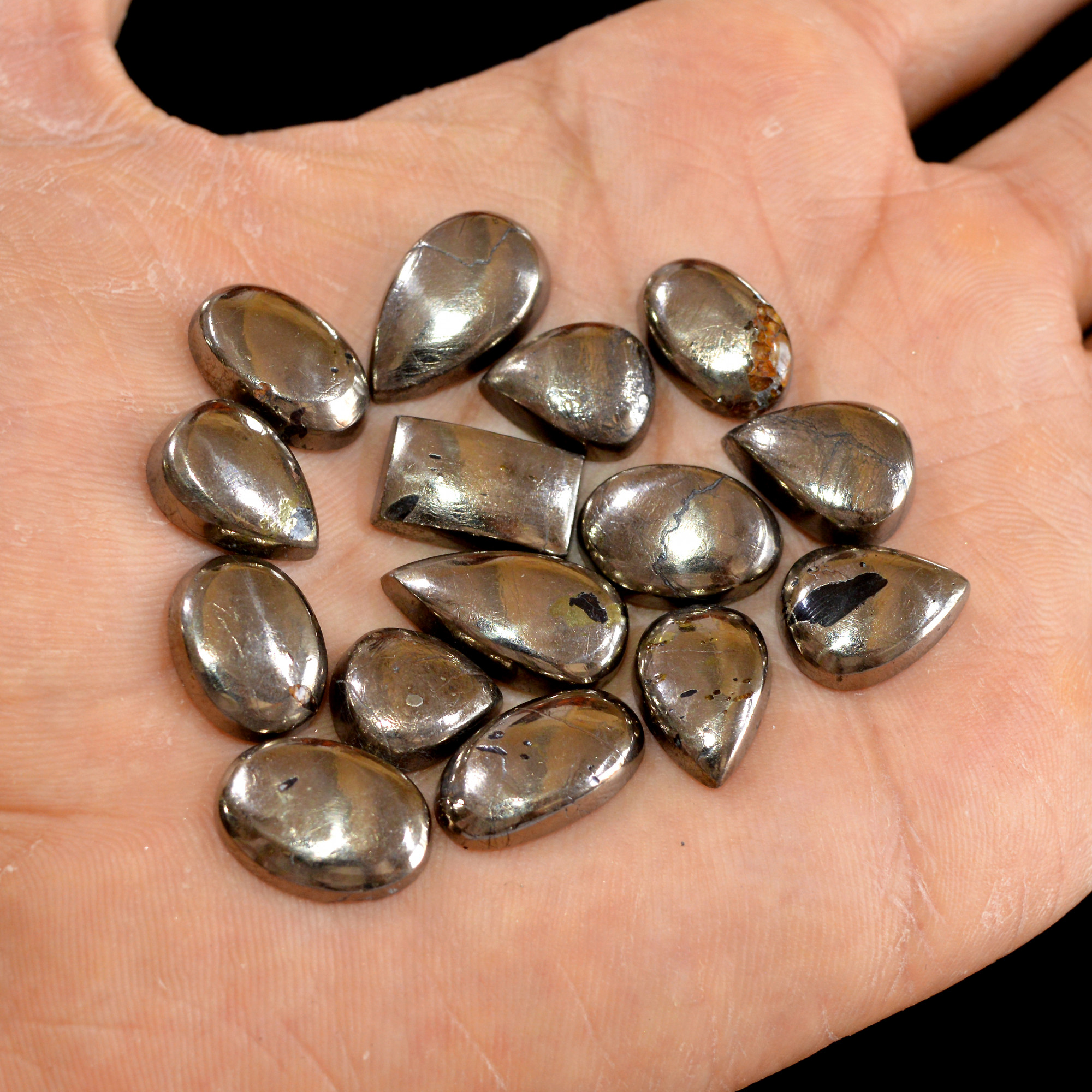 15 Pcs 153 cts Natural Pyrite Loose Cabochon Gemstone Mix Shape And Size For Jewelry Making Lot 19x10-12x11mm 15023