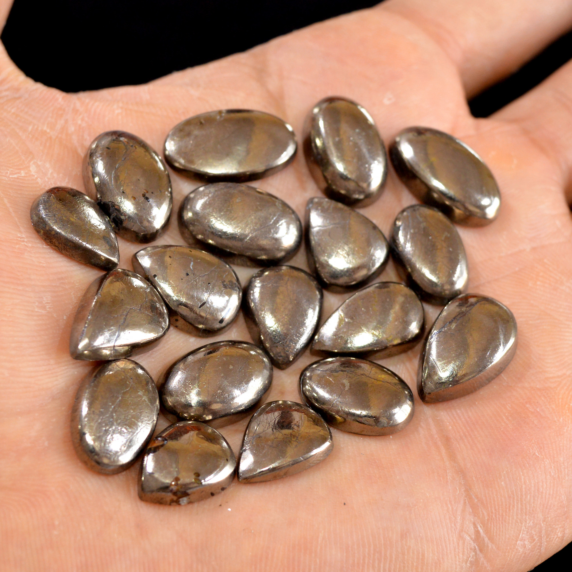 18 Pcs 175 cts Natural Pyrite Loose Cabochon Gemstone Mix Shape And Size For Jewelry Making Lot 19x11-13x10mm 15024
