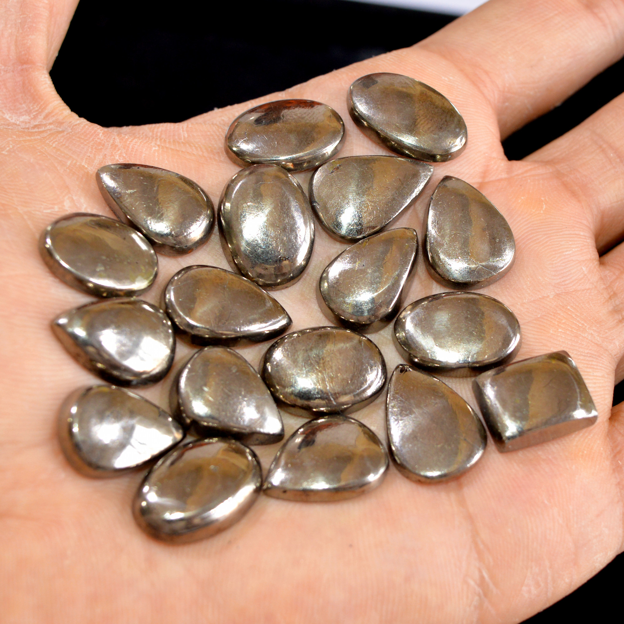 18 Pcs 224 cts Natural Pyrite Loose Cabochon Gemstone Mix Shape And Size For Jewelry Making Lot 18x13-14x11mm 15026