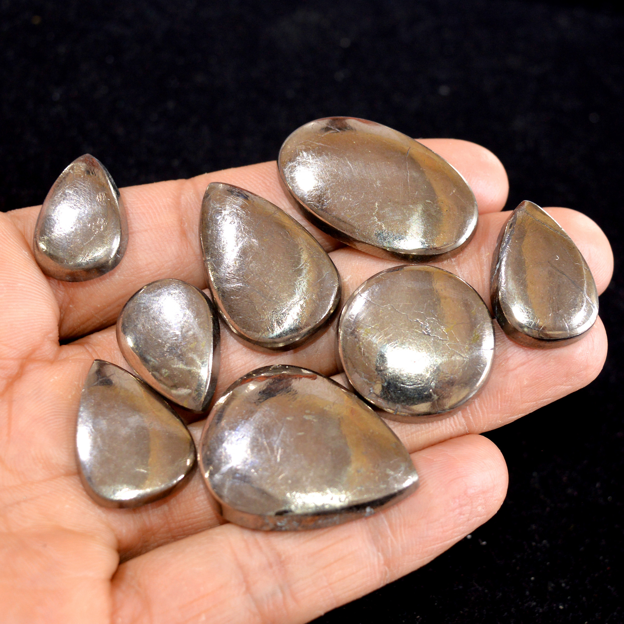 8 Pcs 288 cts Natural Pyrite Loose Cabochon Gemstone Mix Shape And Size For Jewelry Making Lot 32x25-22x14mm 15028