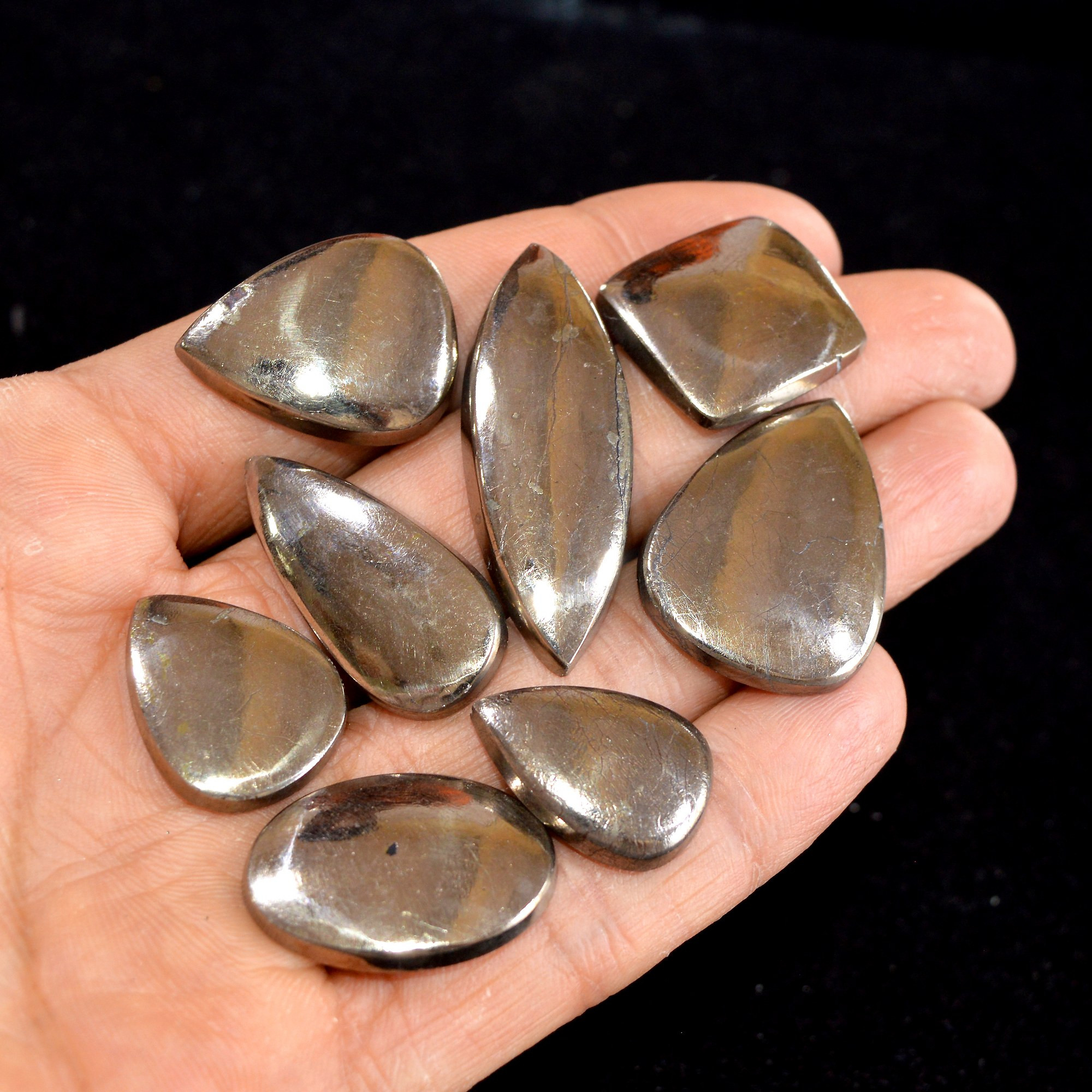8 Pcs 254 cts Natural Pyrite Loose Cabochon Gemstone Mix Shape And Size For Jewelry Making Lot 42x15-22x15mm 15029