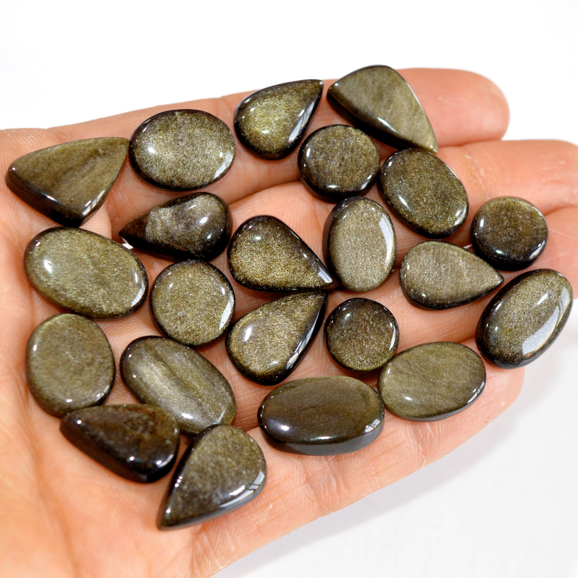 22 Pcs 184 cts Natural Silver Obsidian Cabochon Gemstone Lot Wholesale Loose Gemstone For Jewelry Making 20x13-11x11mm 15035