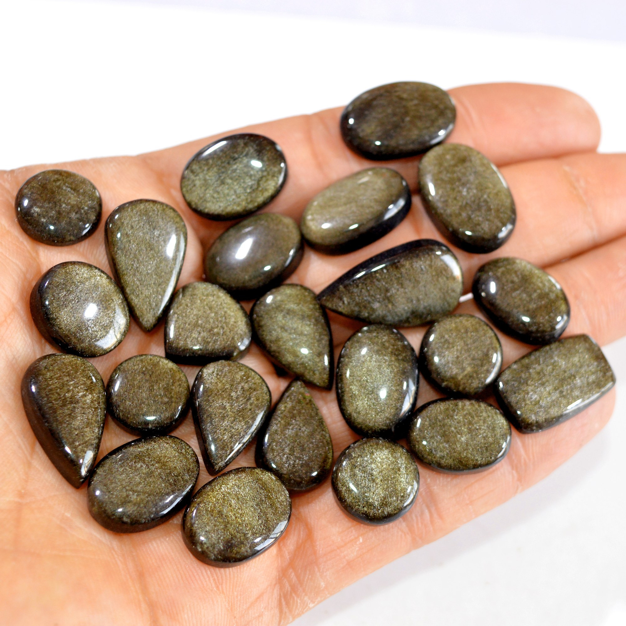 23 Pcs 197 cts Natural Silver Obsidian Cabochon Gemstone Lot Wholesale Loose Gemstone For Jewelry Making 23x13-12x12mm 15036