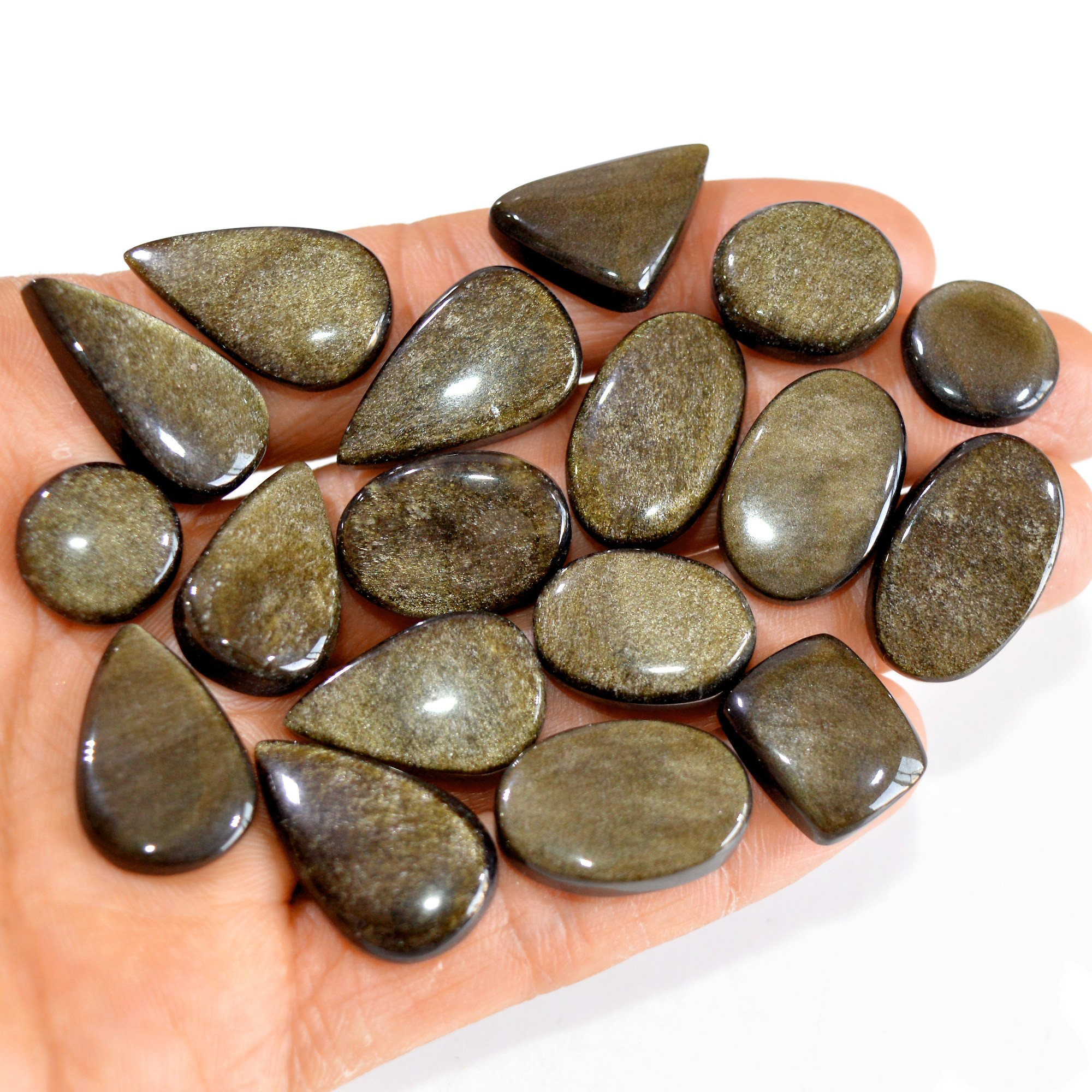 18 Pcs 232 cts Natural Silver Obsidian Cabochon Gemstone Lot Wholesale Loose Gemstone For Jewelry Making 26x14-14x14mm 15037