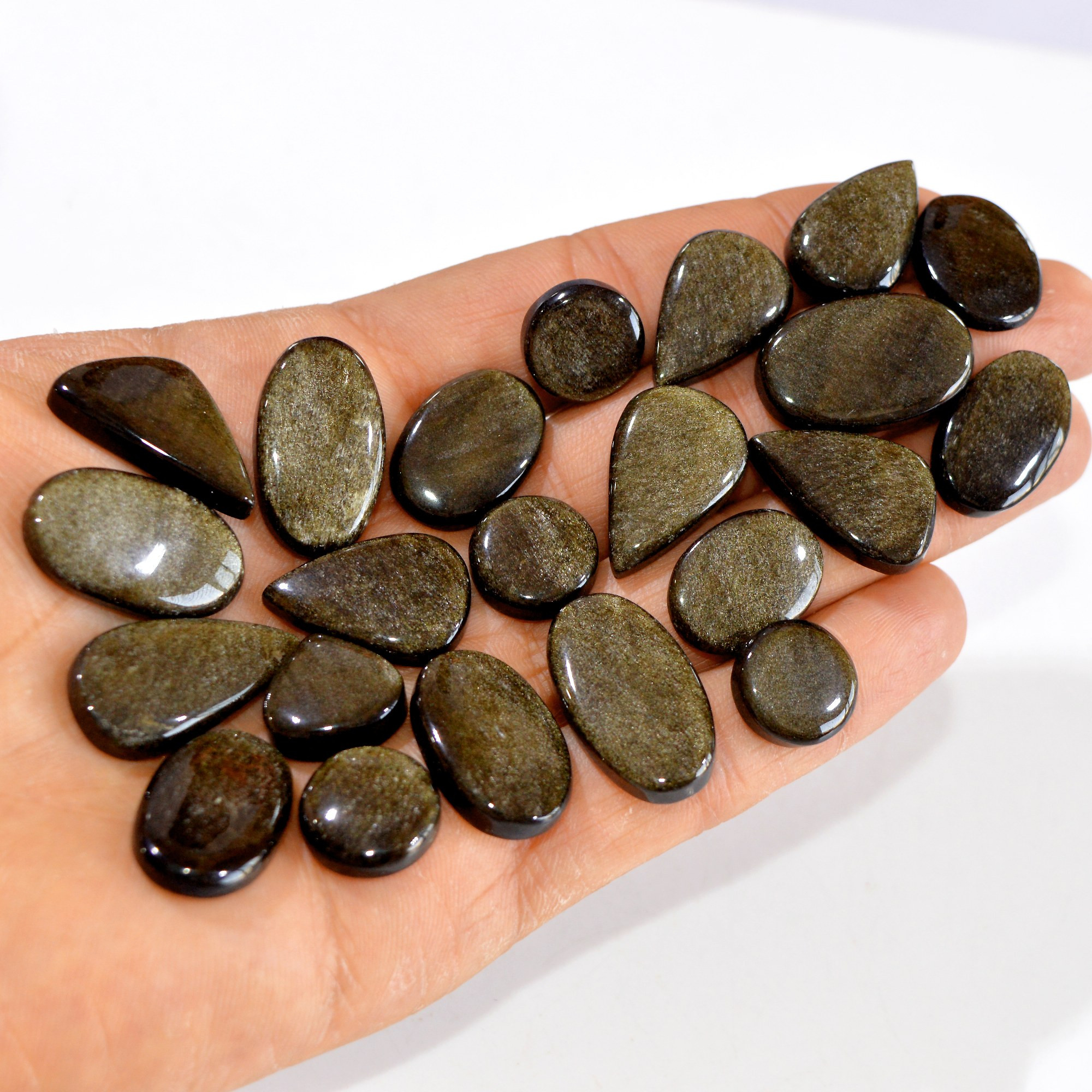 22 Pcs 192 cts Natural Silver Obsidian Cabochon Gemstone Lot Wholesale Loose Gemstone For Jewelry Making 22x12-12x12mm 15039