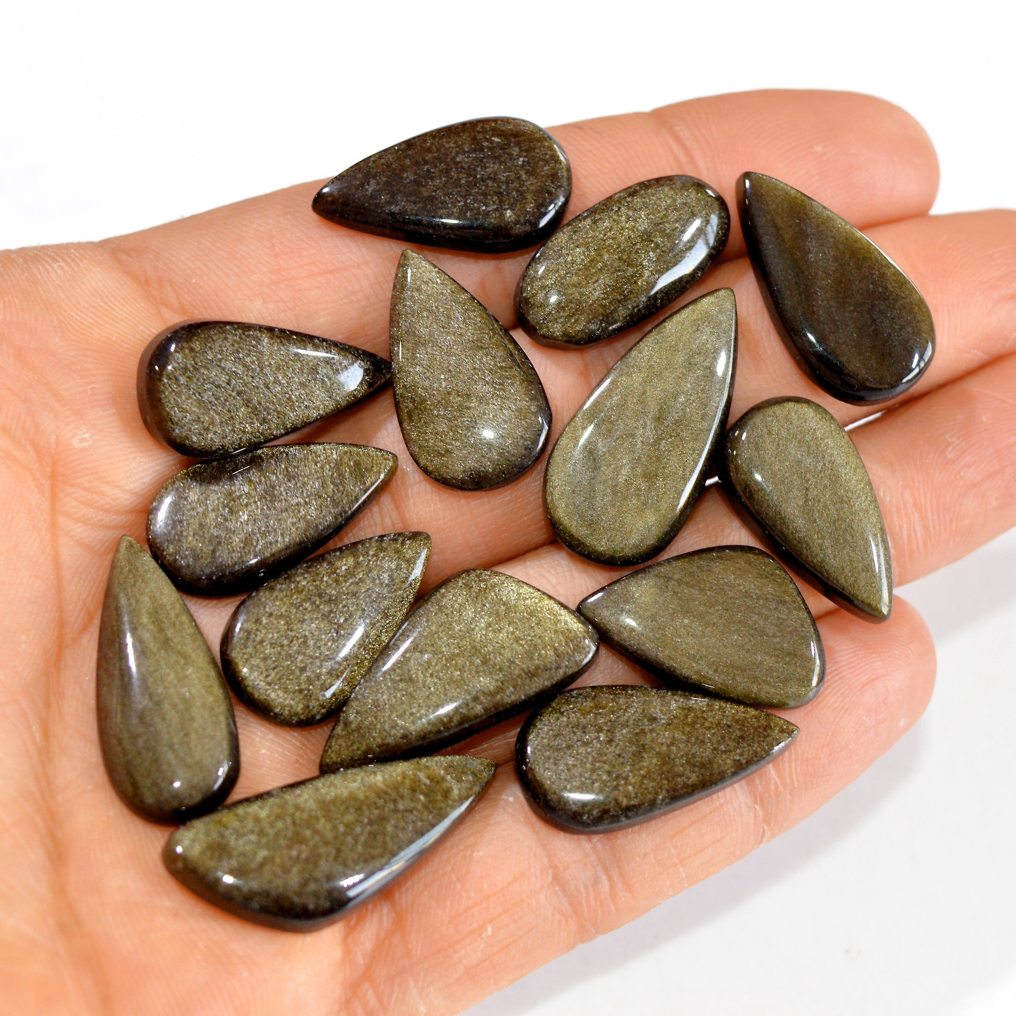 14 Pcs 142 cts Natural Silver Obsidian Cabochon Gemstone Lot Wholesale Loose Gemstone For Jewelry Making 30x12-22x12mm 15040