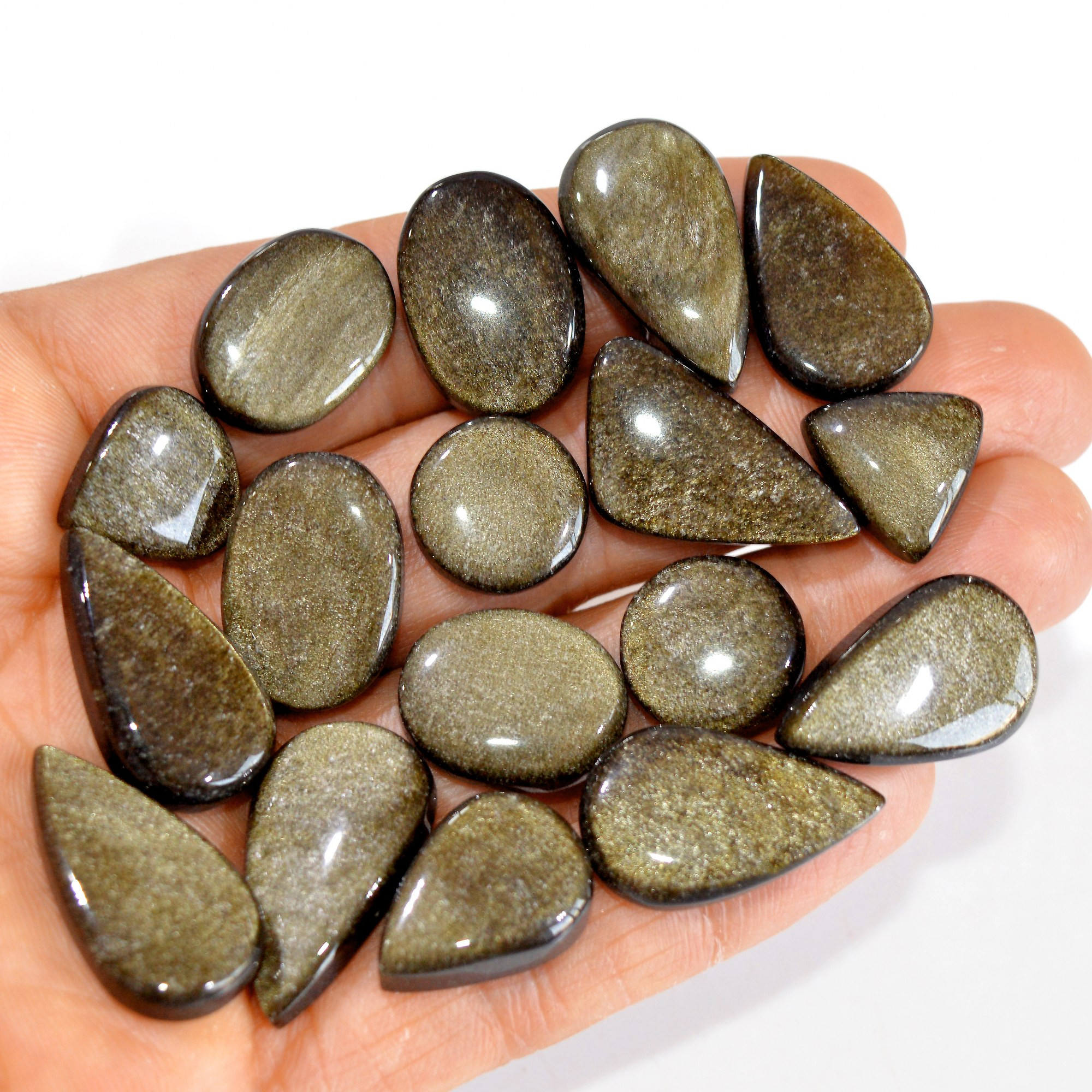 17 Pcs 206 cts Natural Silver Obsidian Cabochon Gemstone Lot Wholesale Loose Gemstone For Jewelry Making 26x14-14x14mm 15041