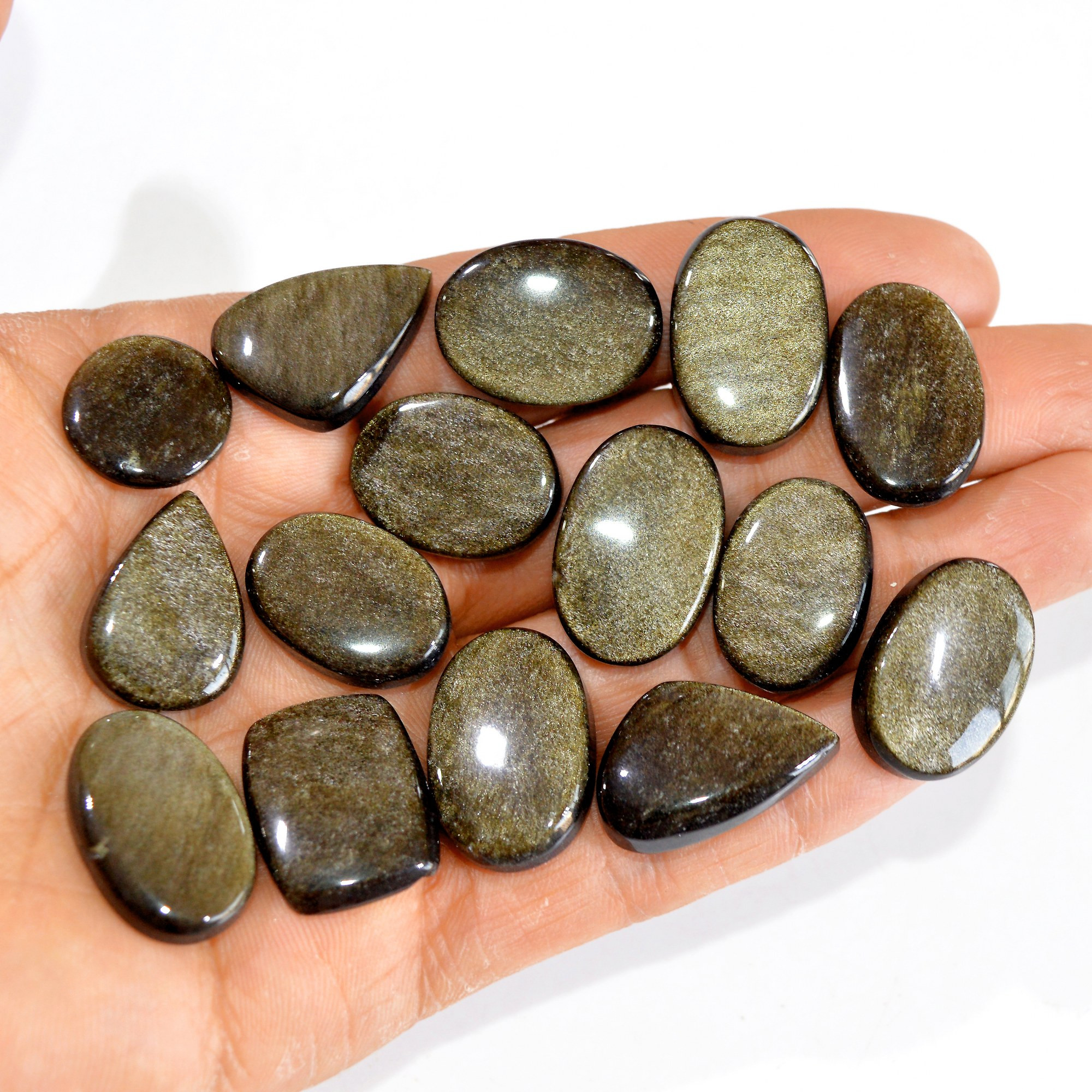 15 Pcs 267 cts Natural Silver Obsidian Cabochon Gemstone Lot Wholesale Loose Gemstone For Jewelry Making 25x16-17x17mm R-15043