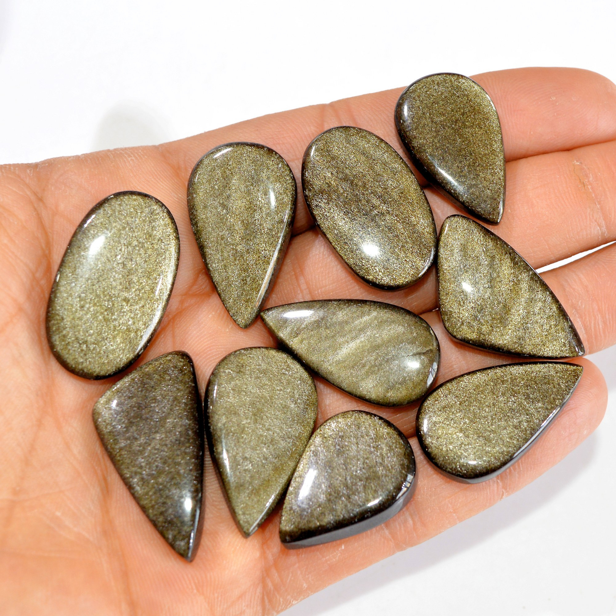 10 Pcs 200 cts Natural Silver Obsidian Cabochon Gemstone Lot Wholesale Loose Gemstone For Jewelry Making 32x16-24x17mm R-15044