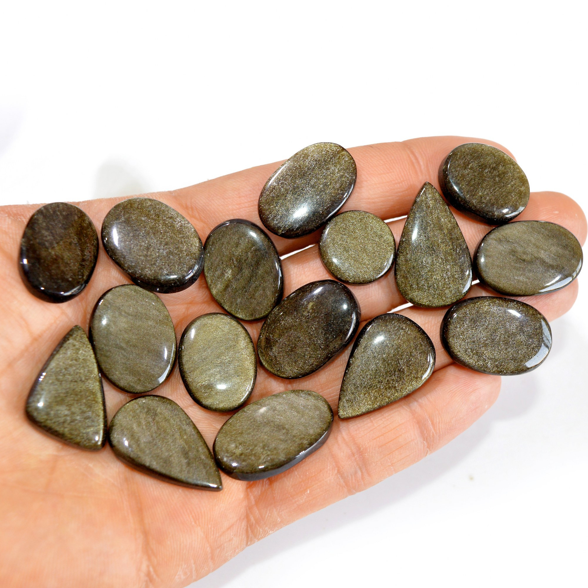 16 Pcs 254 cts Natural Silver Obsidian Cabochon Gemstone Lot Wholesale Loose Gemstone For Jewelry Making 27x16-16x16mm R-15045