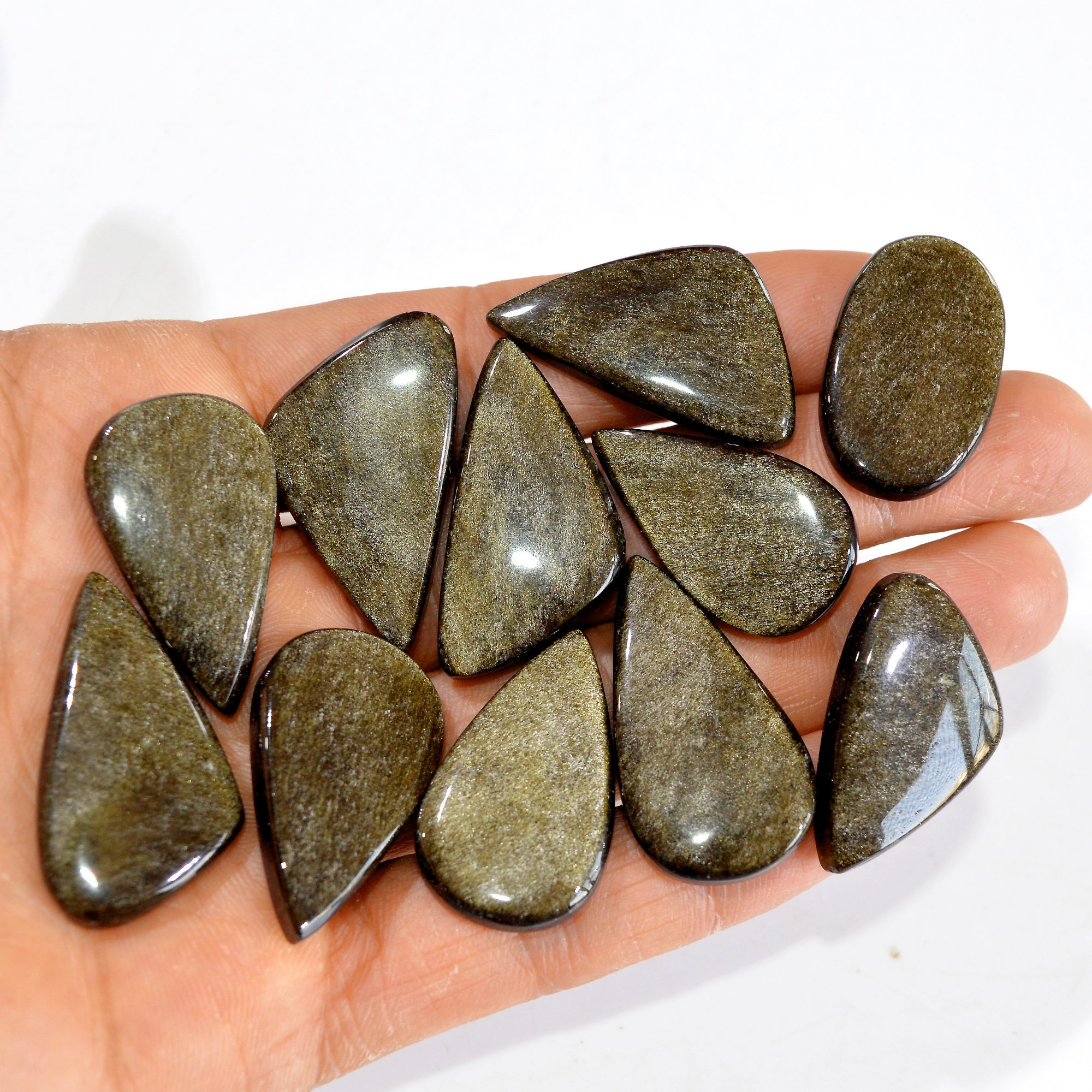 11 Pcs 264 cts Natural Silver Obsidian Cabochon Gemstone Lot Wholesale Loose Gemstone For Jewelry Making 35x18-29x18mm R-15046