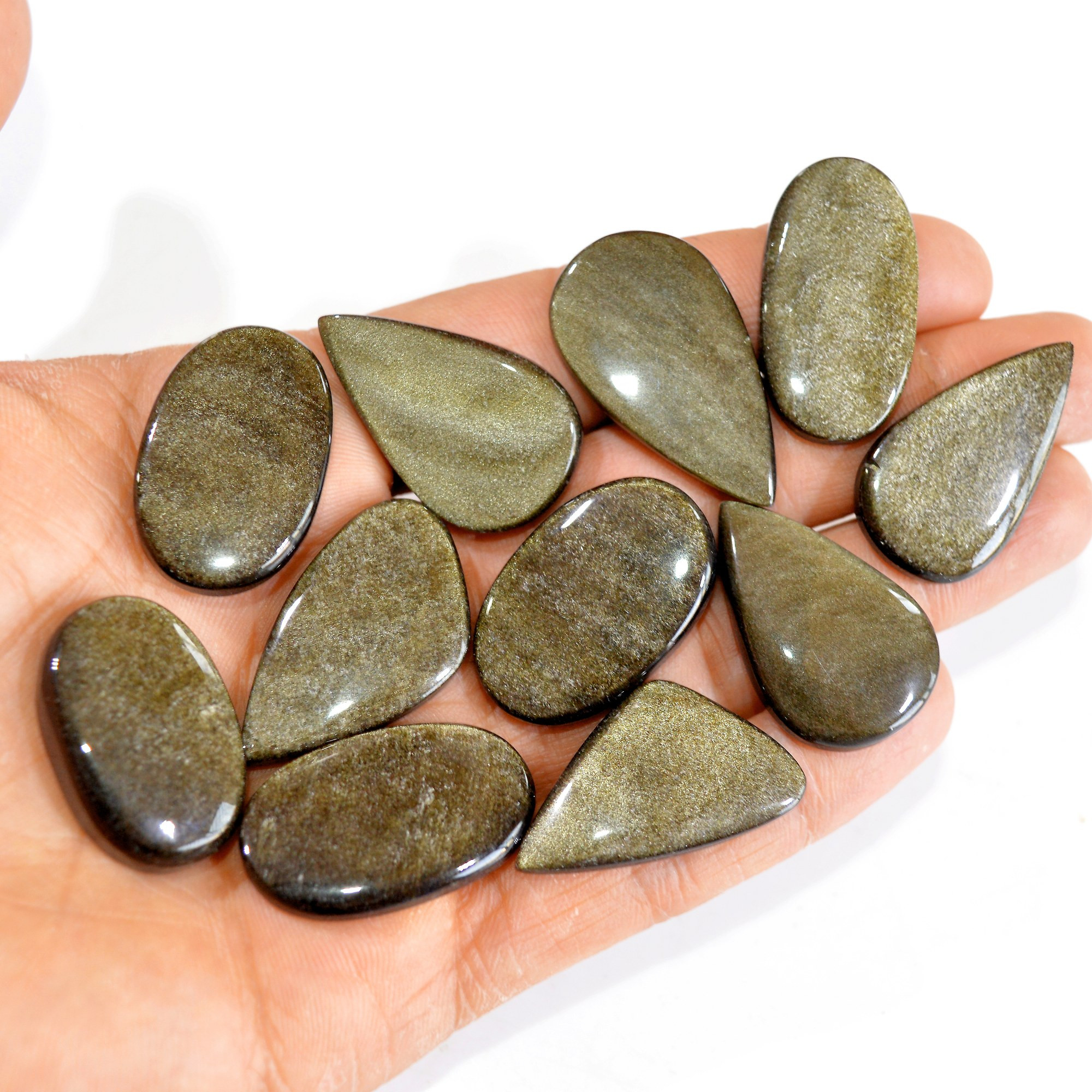11 Pcs 275 cts Natural Silver Obsidian Cabochon Gemstone Lot Wholesale Loose Gemstone For Jewelry Making 35x20-28x18mm 15047