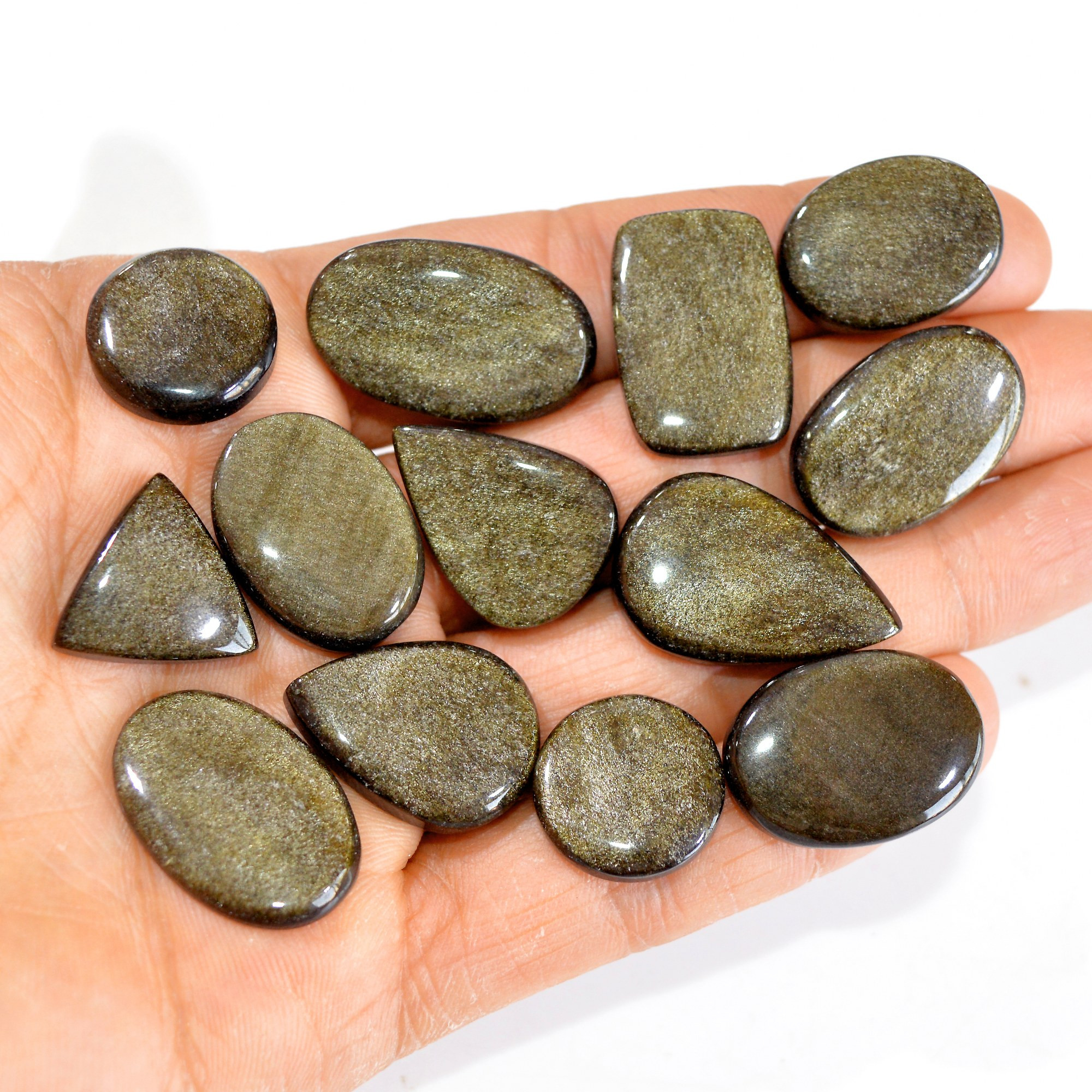 13 Pcs 213 cts Natural Silver Obsidian Cabochon Gemstone Lot Wholesale Loose Gemstone For Jewelry Making 28X17-18X18mm R-15048