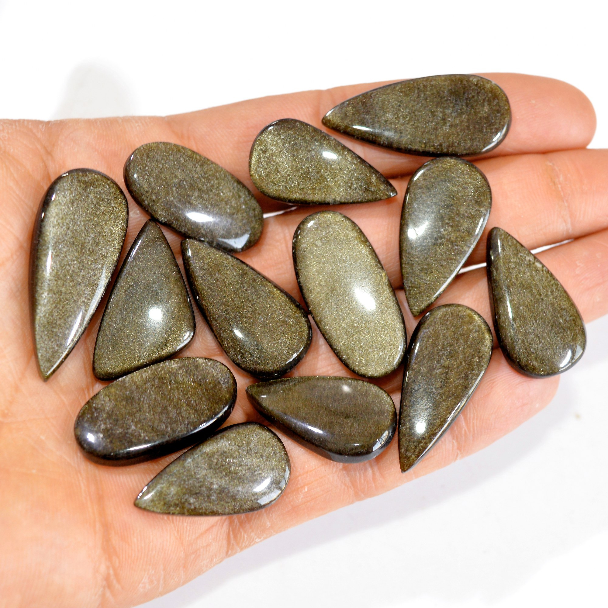 13 Pcs 199 cts Natural Silver Obsidian Cabochon Gemstone Lot Wholesale Loose Gemstone For Jewelry Making 36X14-26X14mm 15049