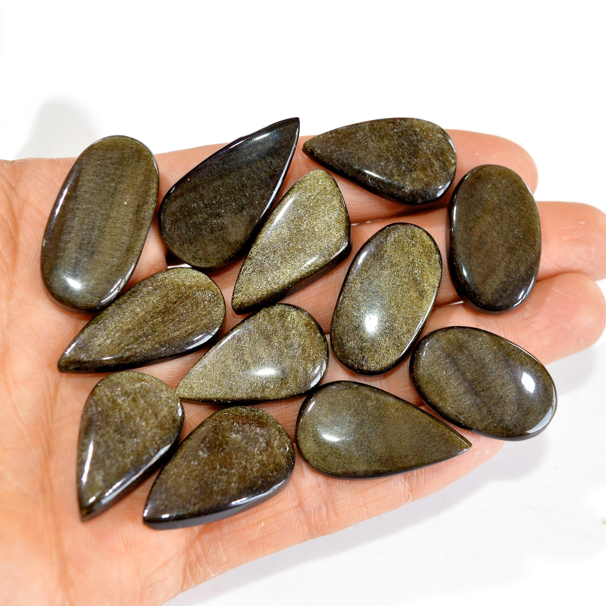 12 Pcs 260 cts Natural Silver Obsidian Cabochon Gemstone Lot Wholesale Loose Gemstone For Jewelry Making 34X17-27X16mm 15050