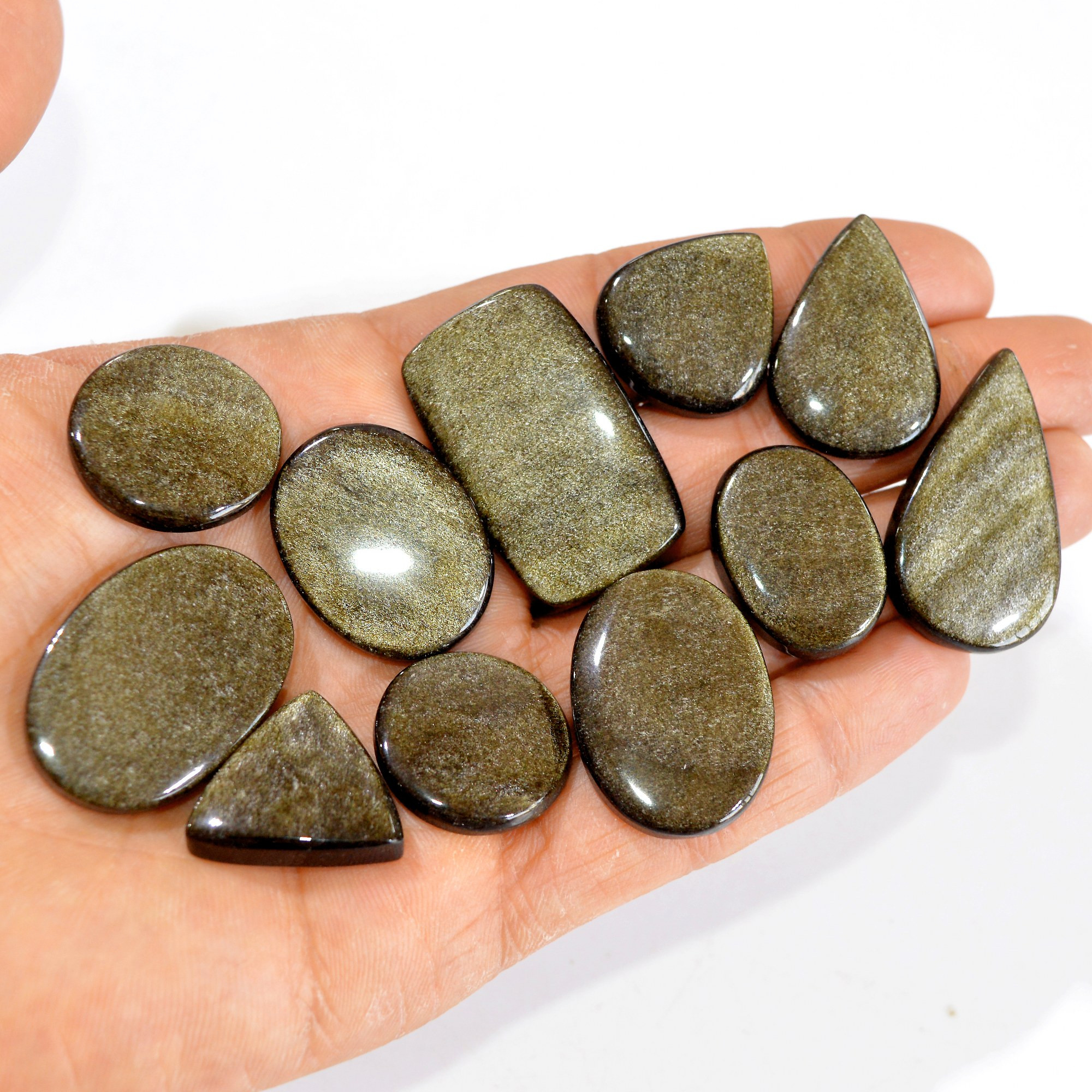 11 Pcs 291 cts Natural Silver Obsidian Cabochon Gemstone Lot Wholesale Loose Gemstone For Jewelry Making 36X22-25X18mm R-15052